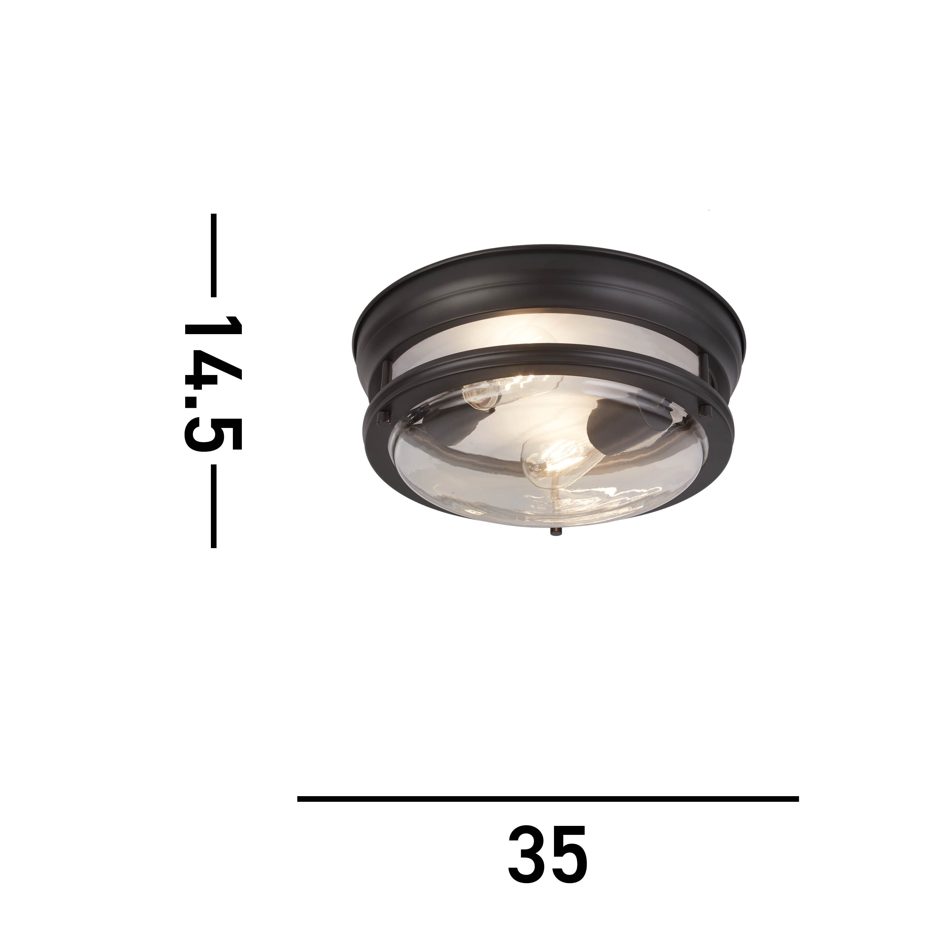 Searchlight George 2 Light Flush - Black & Clear Glass