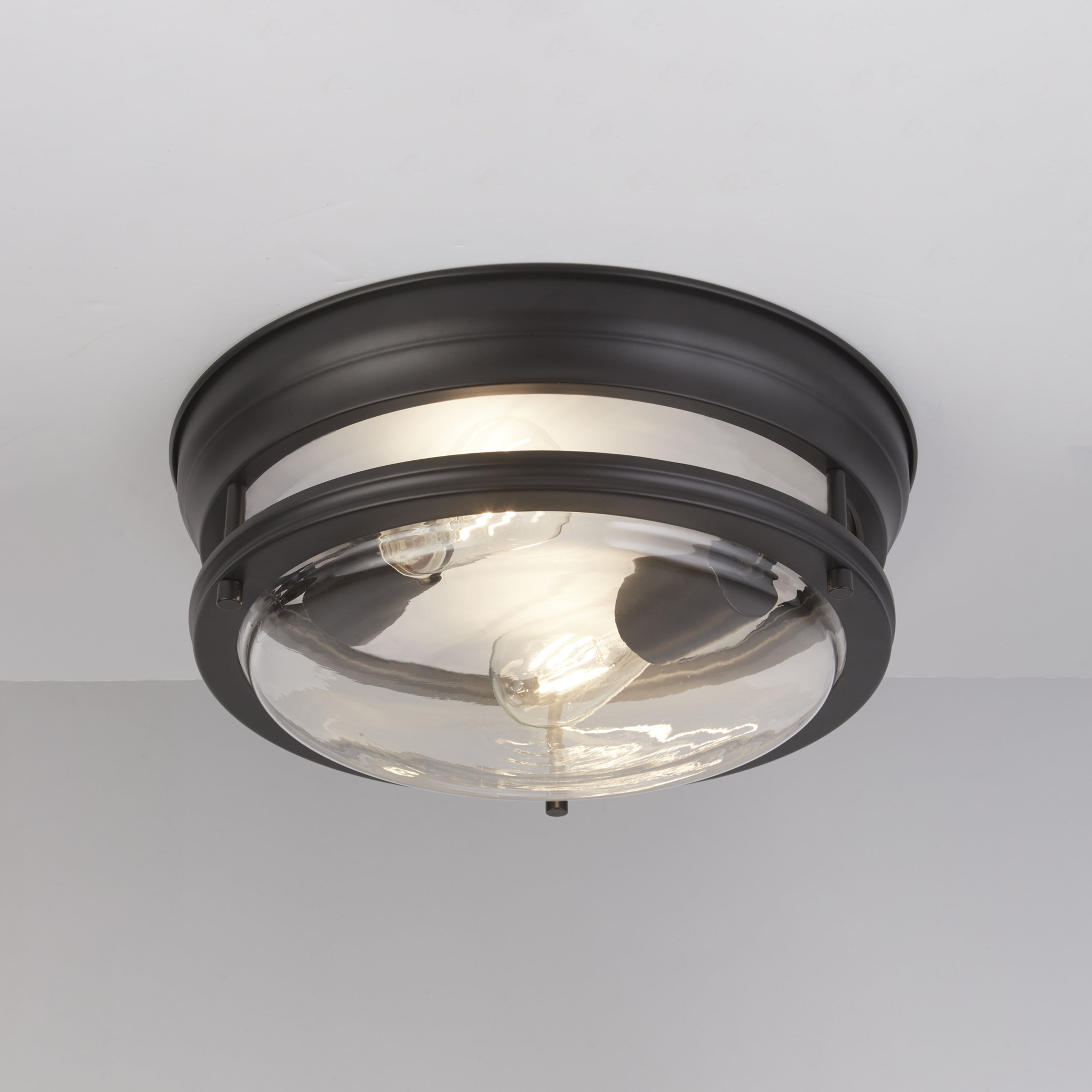 Searchlight George 2 Light Flush - Black & Clear Glass