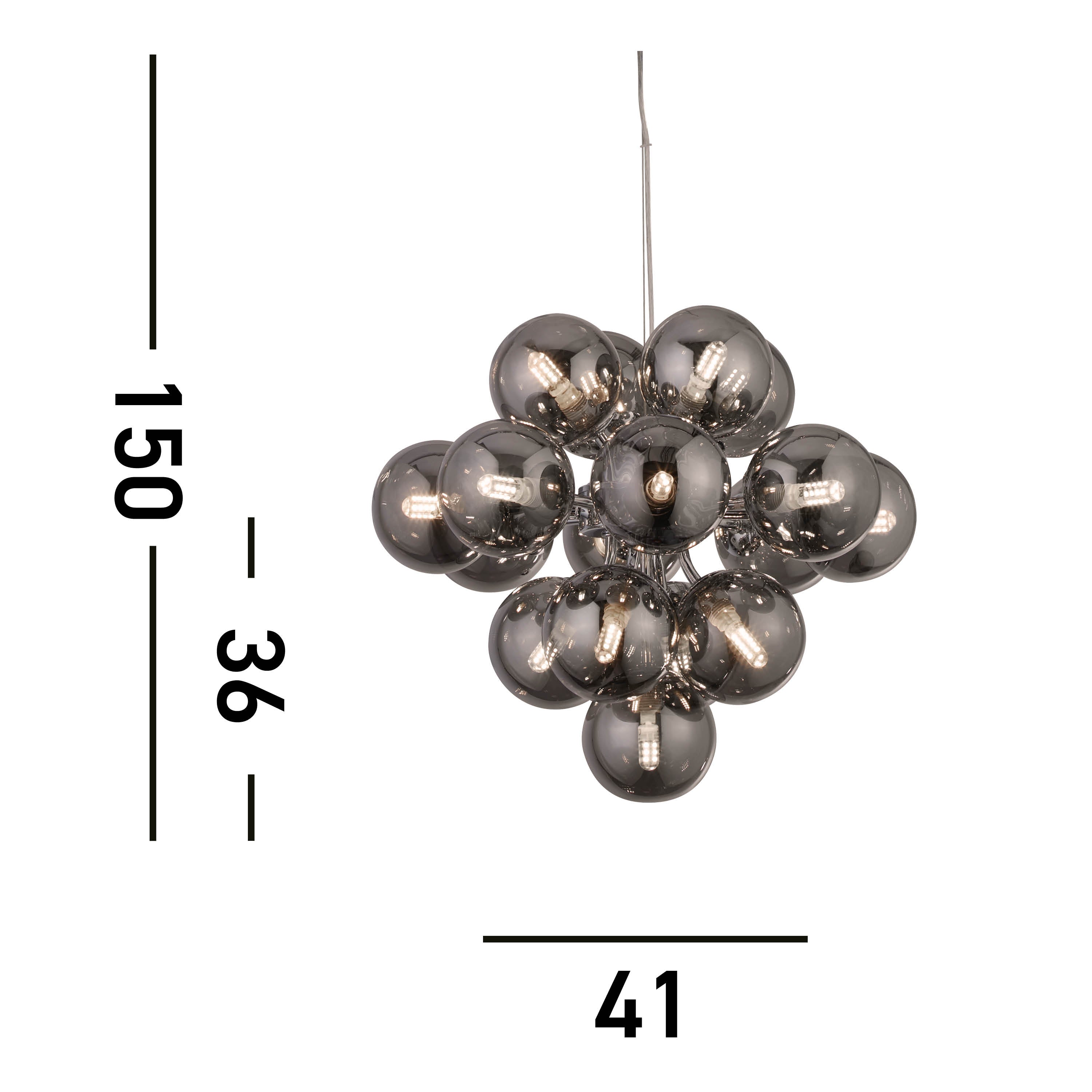 Searchlight Beau 17 Light Ceiling Pendant - Chrome & Smoked Glass