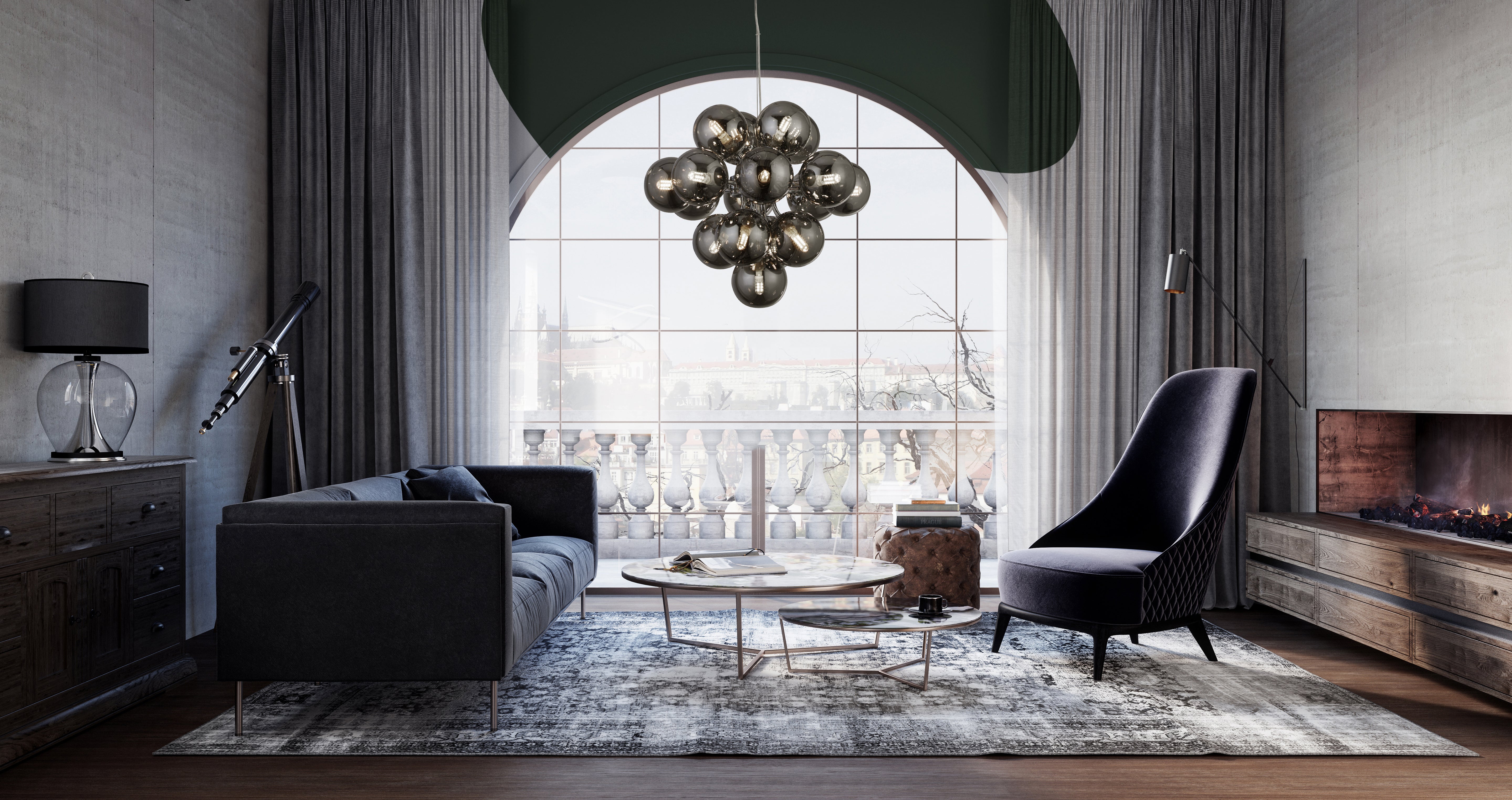 Searchlight Beau 17 Light Ceiling Pendant - Chrome & Smoked Glass