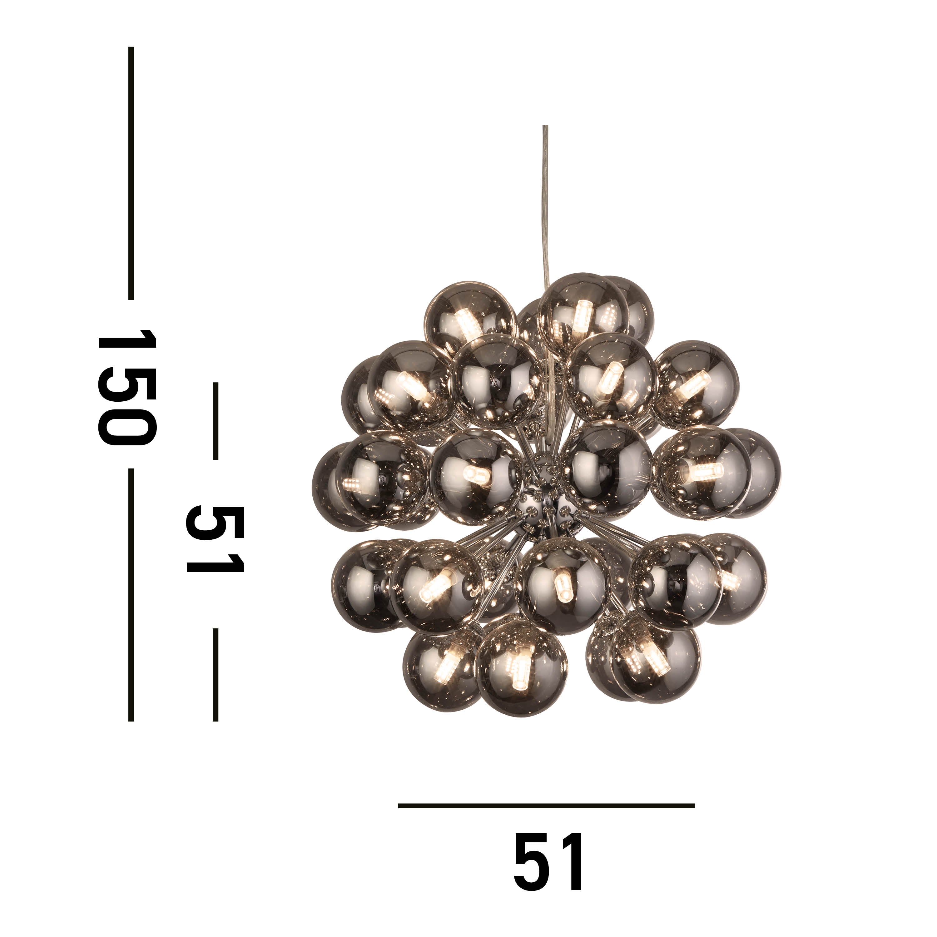 Searchlight Beau 27 Light Ceiling Pendant - Chrome & Smoked Glass