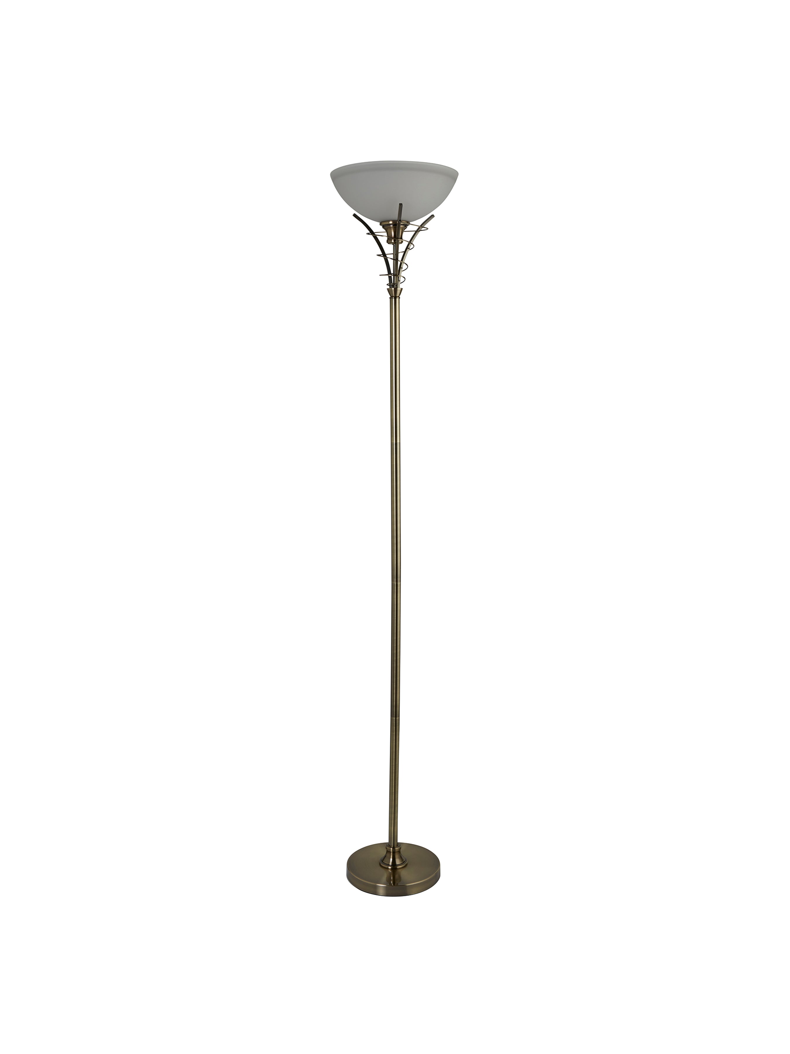 Searchlight Langrove Antique Brass Floor Lamp With Twist Centre & Dome Opal Glass