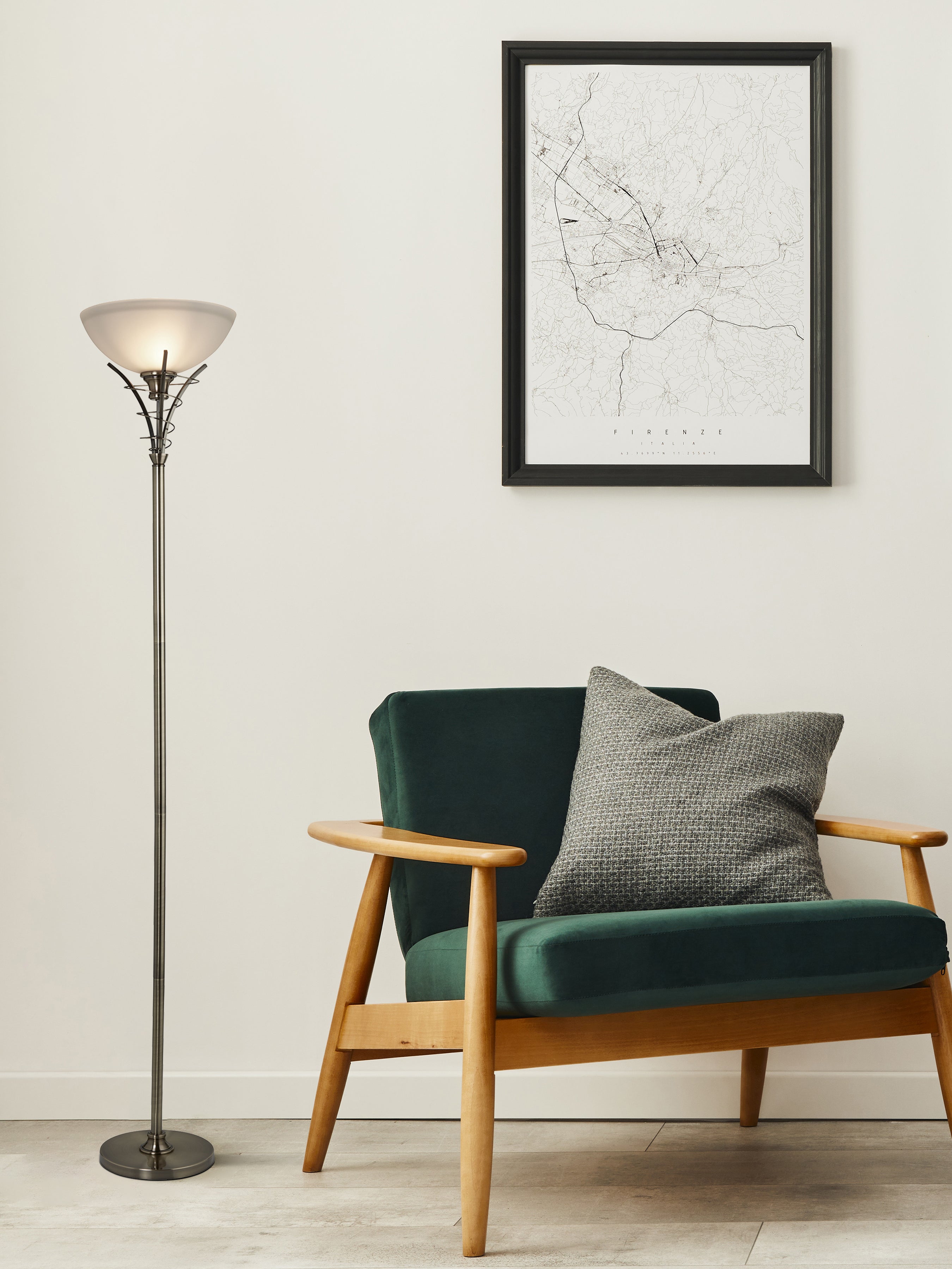 Searchlight Langrove Antique Brass Floor Lamp With Twist Centre & Dome Opal Glass