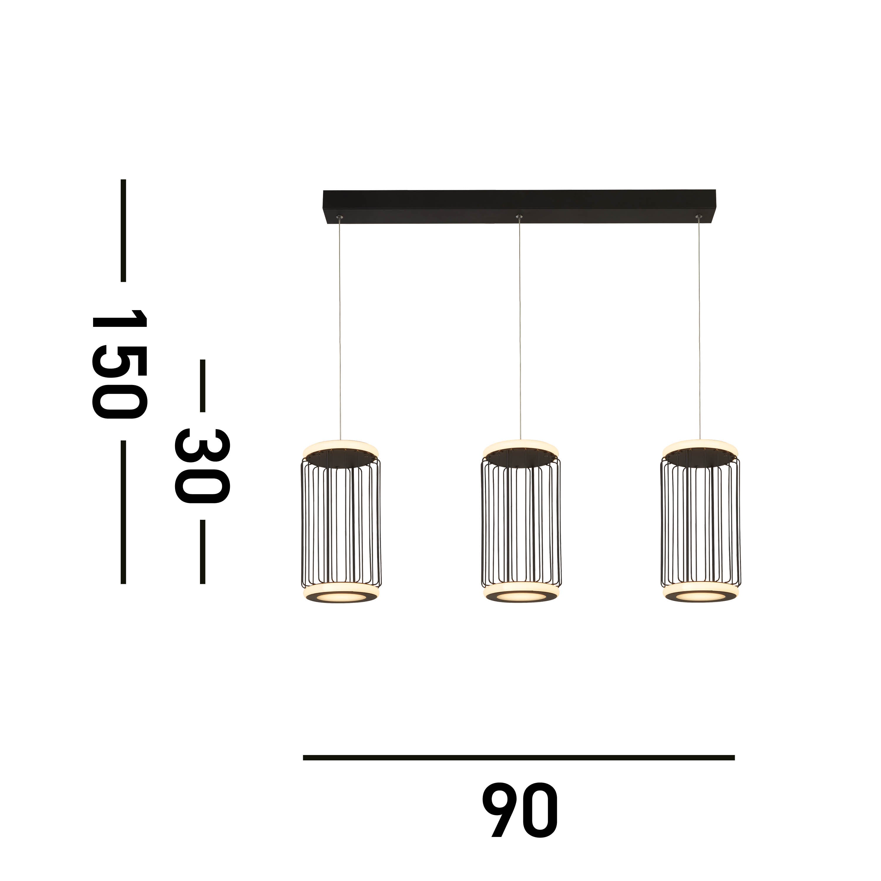 Searchlight Canova 3 Light Cage LED Bar Ceiling Pendant - Black Metal