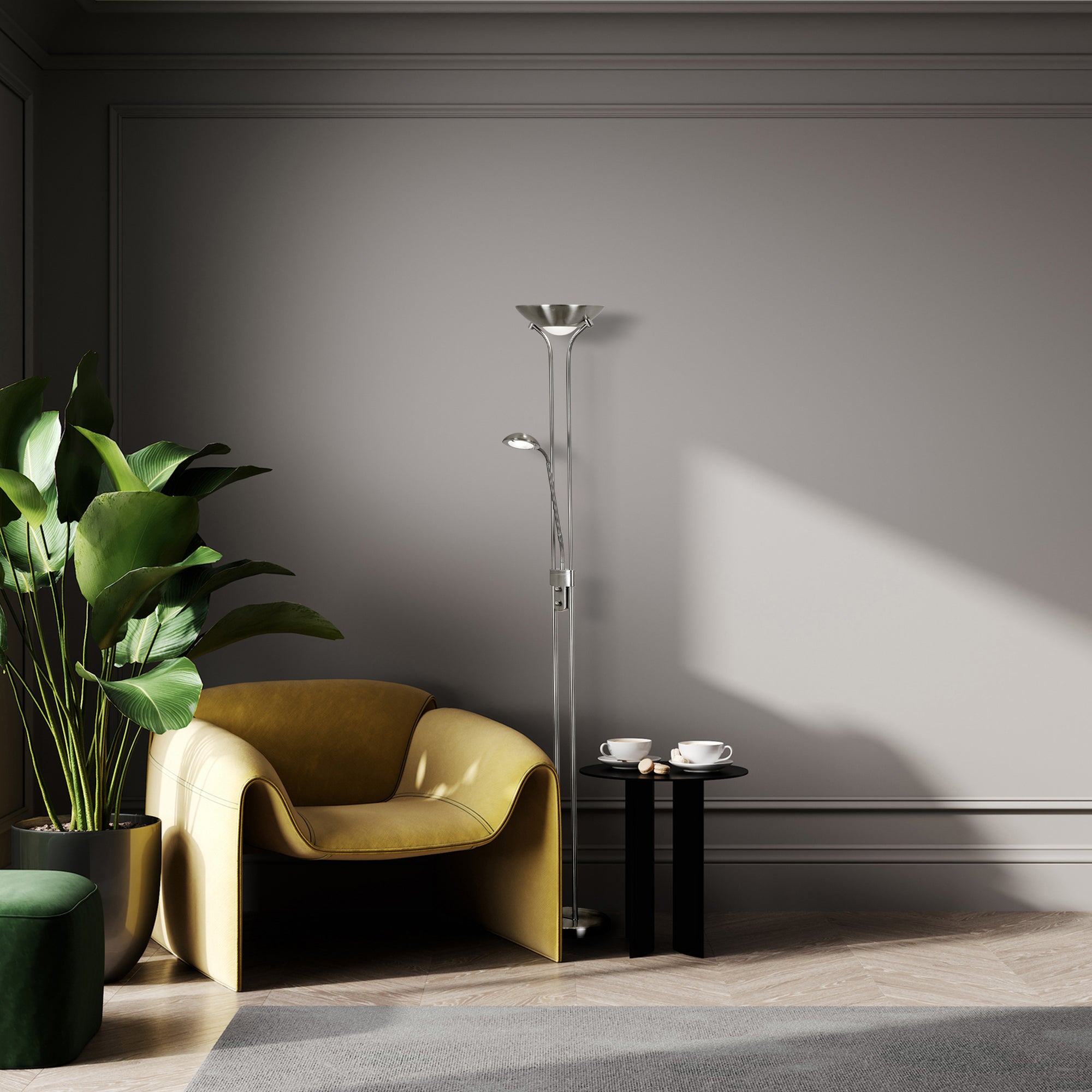 Searchlight LED Mother & Child Floor Lamp - Satin Silver