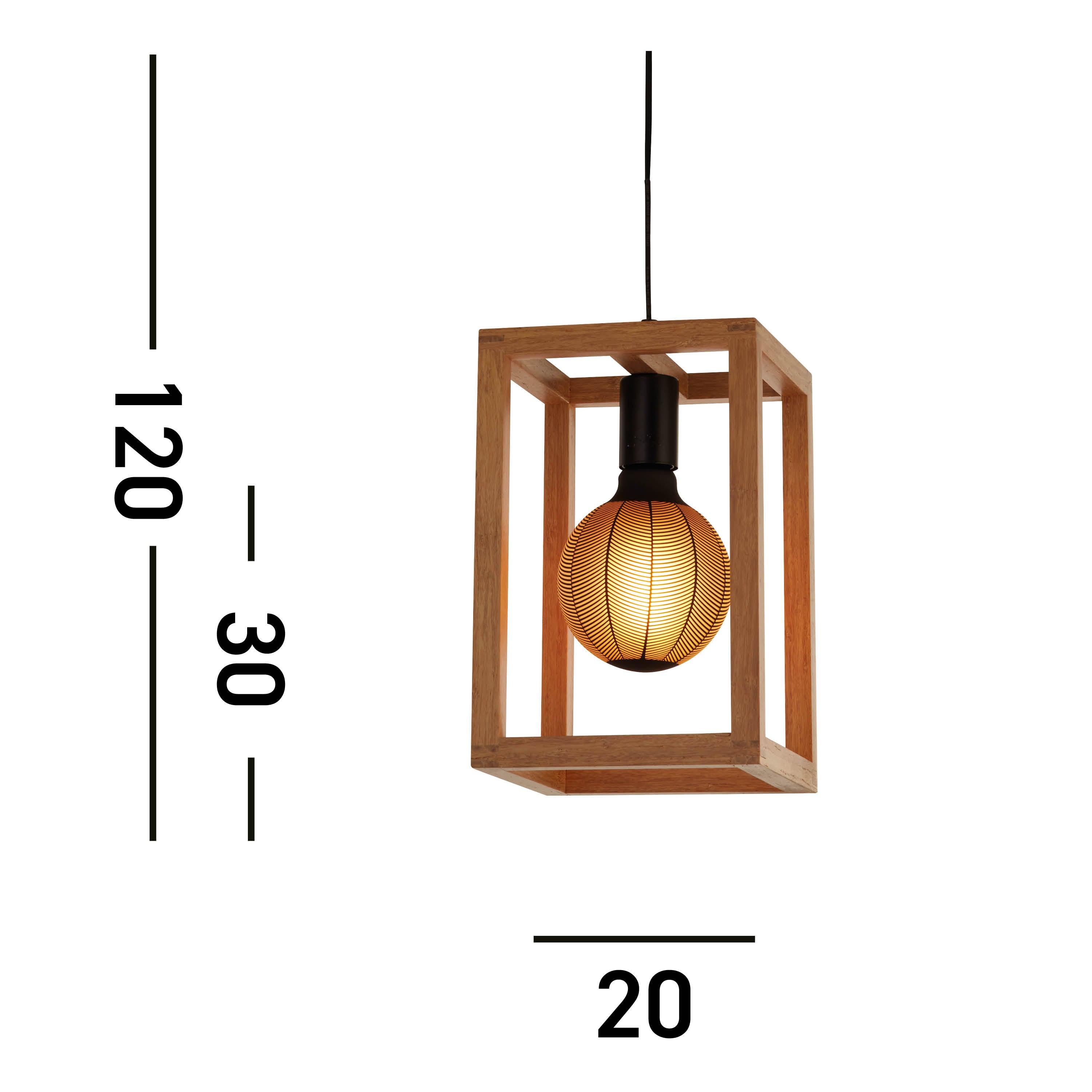 Searchlight Soho Pendant - Natural Wood & Black