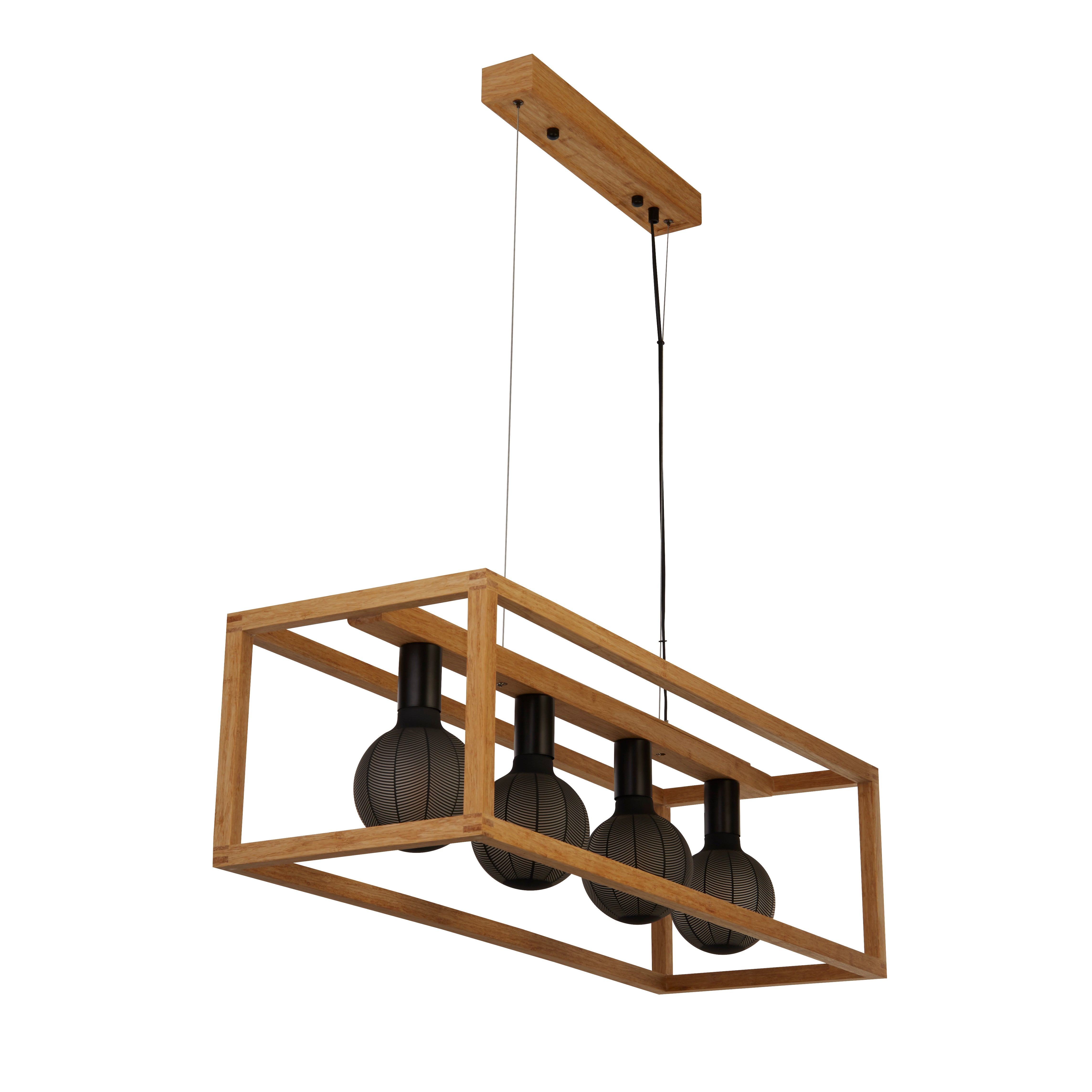 Searchlight Soho 4 Light Pendant - Natural Wood & Black