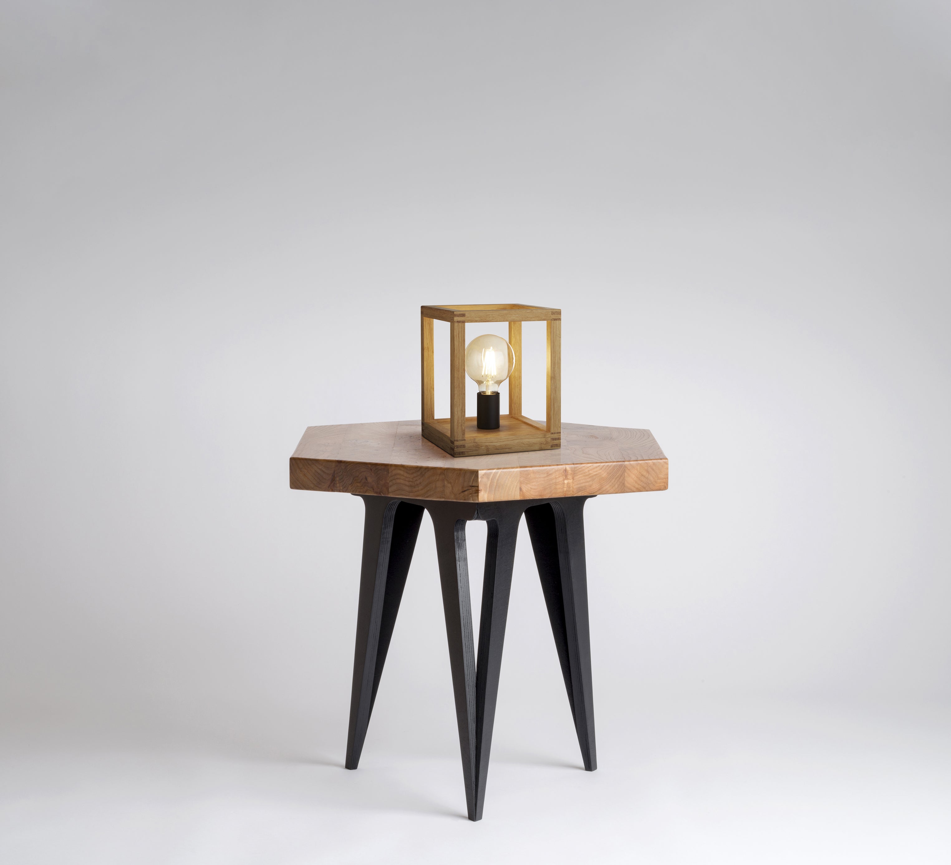 Searchlight Soho Table Lamp - Natural Wood & Black