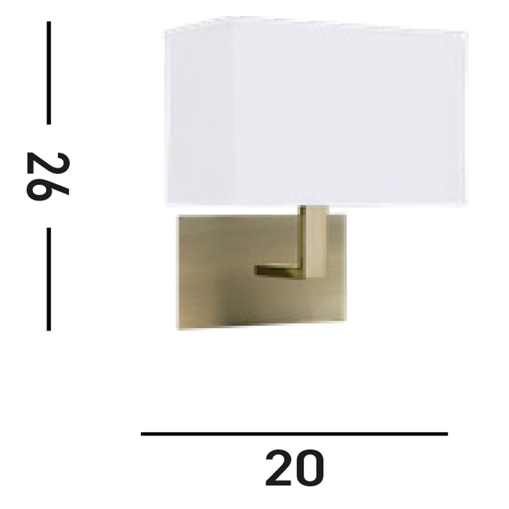 Searchlight Angela Antique Brass Wall Light - White Rectangular Fabric Shade, Black Switch