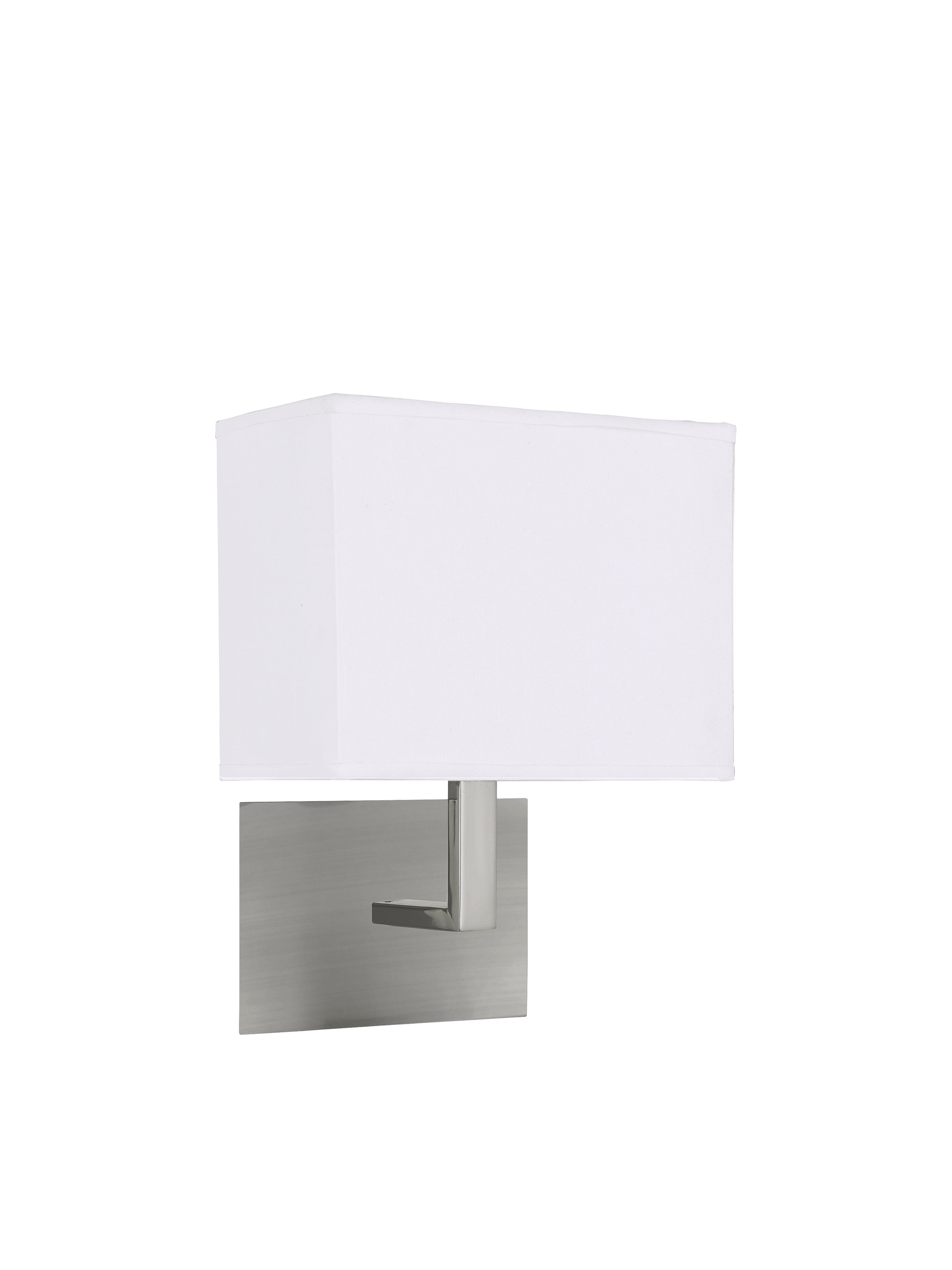 Searchlight Satin Silver Wall Light With White Rectangular Fabric Shade, Black Switch