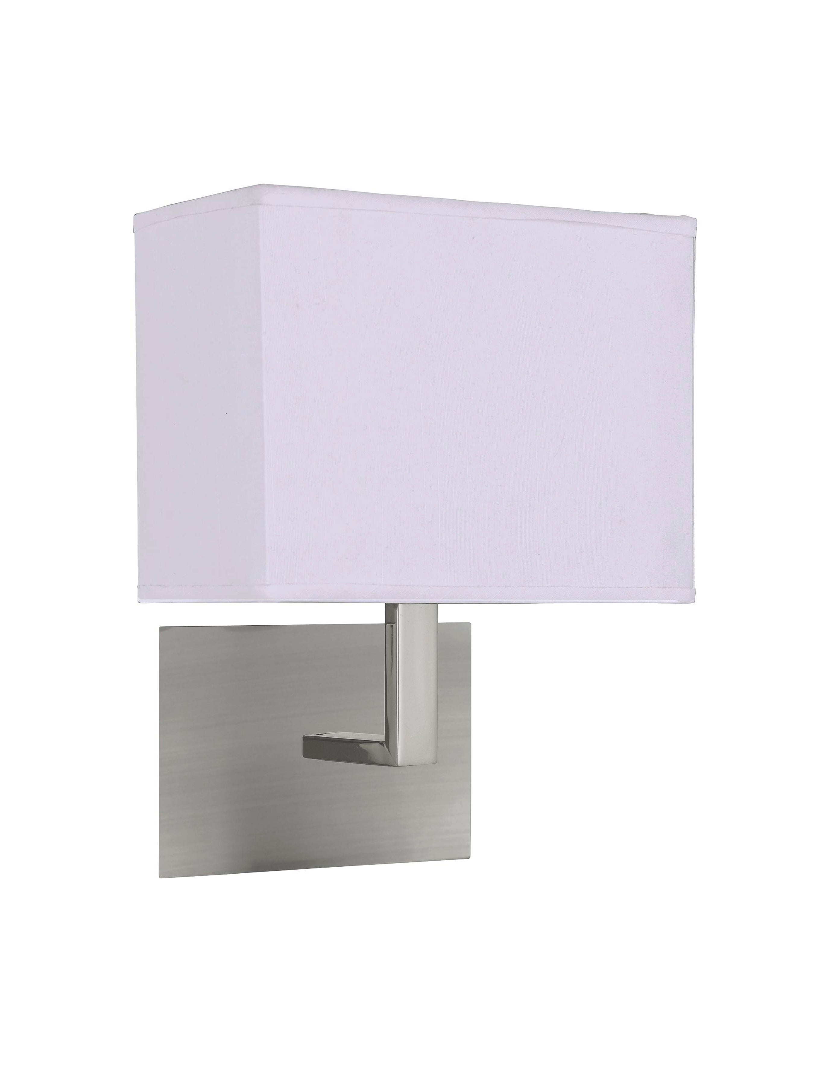 Searchlight Satin Silver Wall Light With White Rectangular Fabric Shade, Black Switch