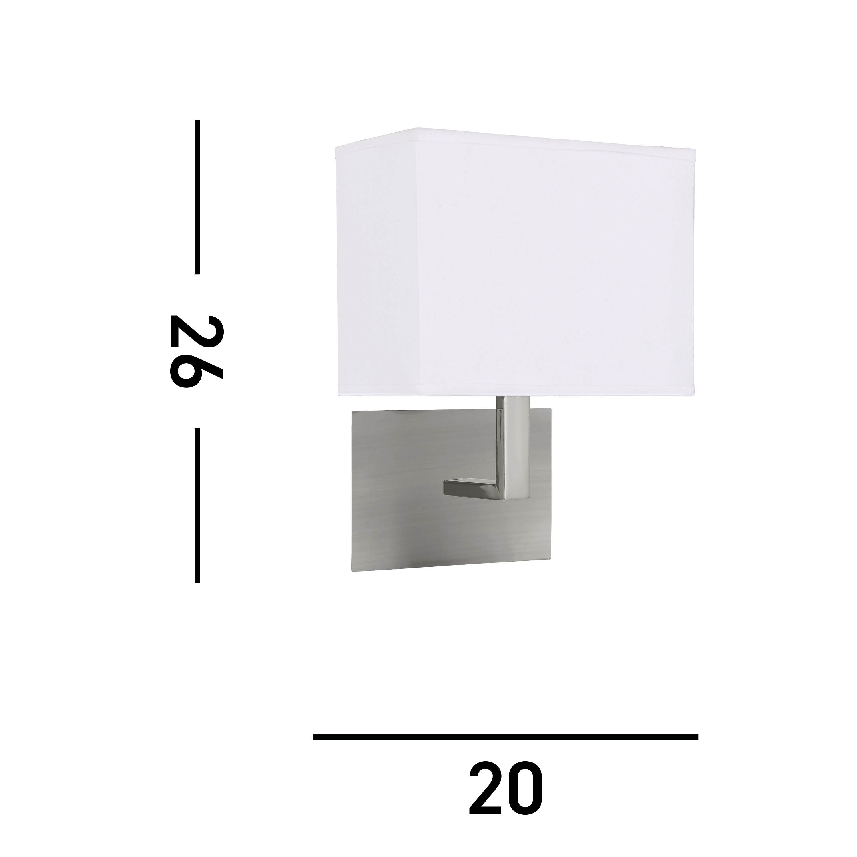 Searchlight Satin Silver Wall Light With White Rectangular Fabric Shade, Black Switch