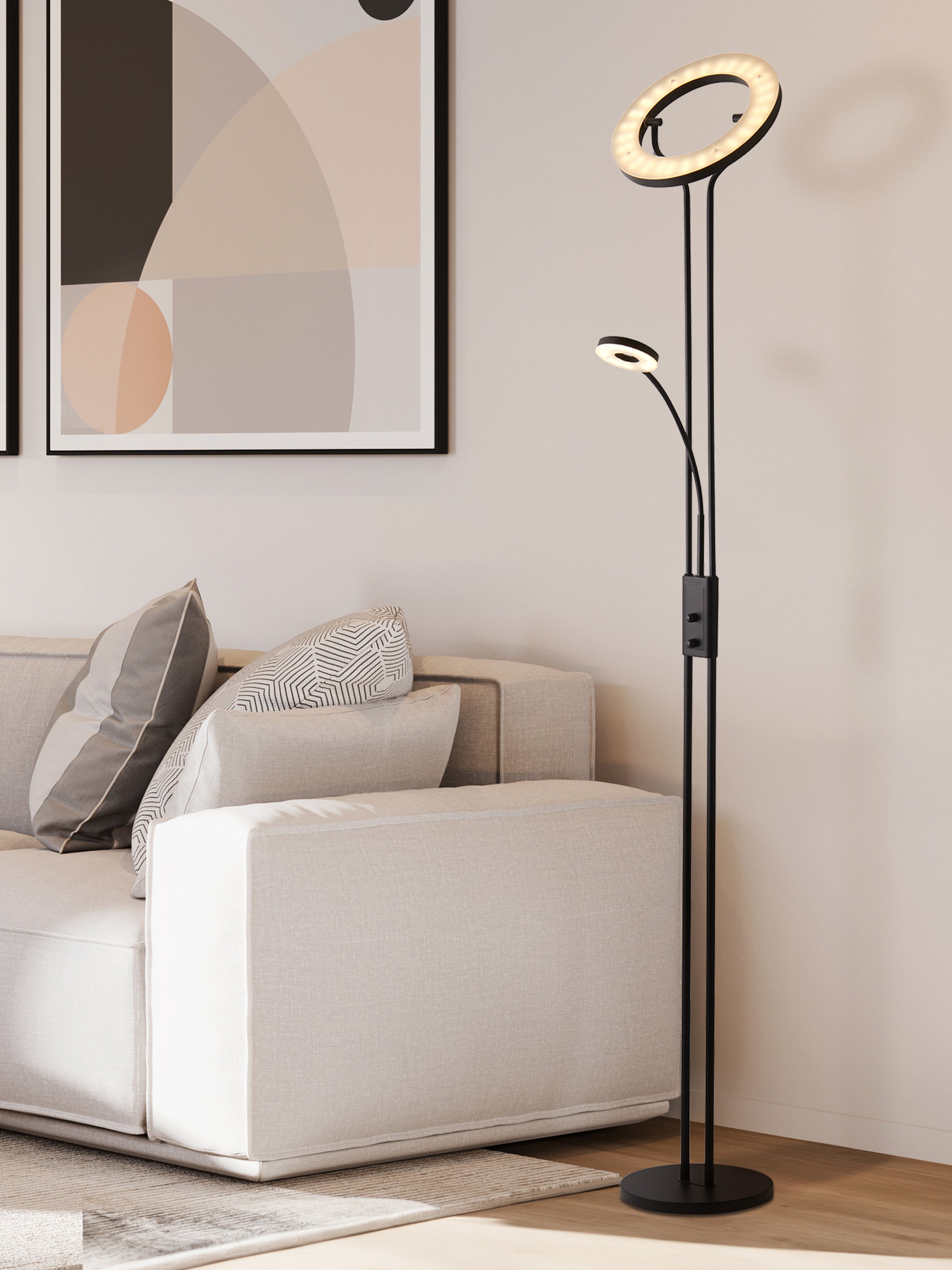 Searchlight Merlin Mother & Child Floor Lamp - Matt Black
