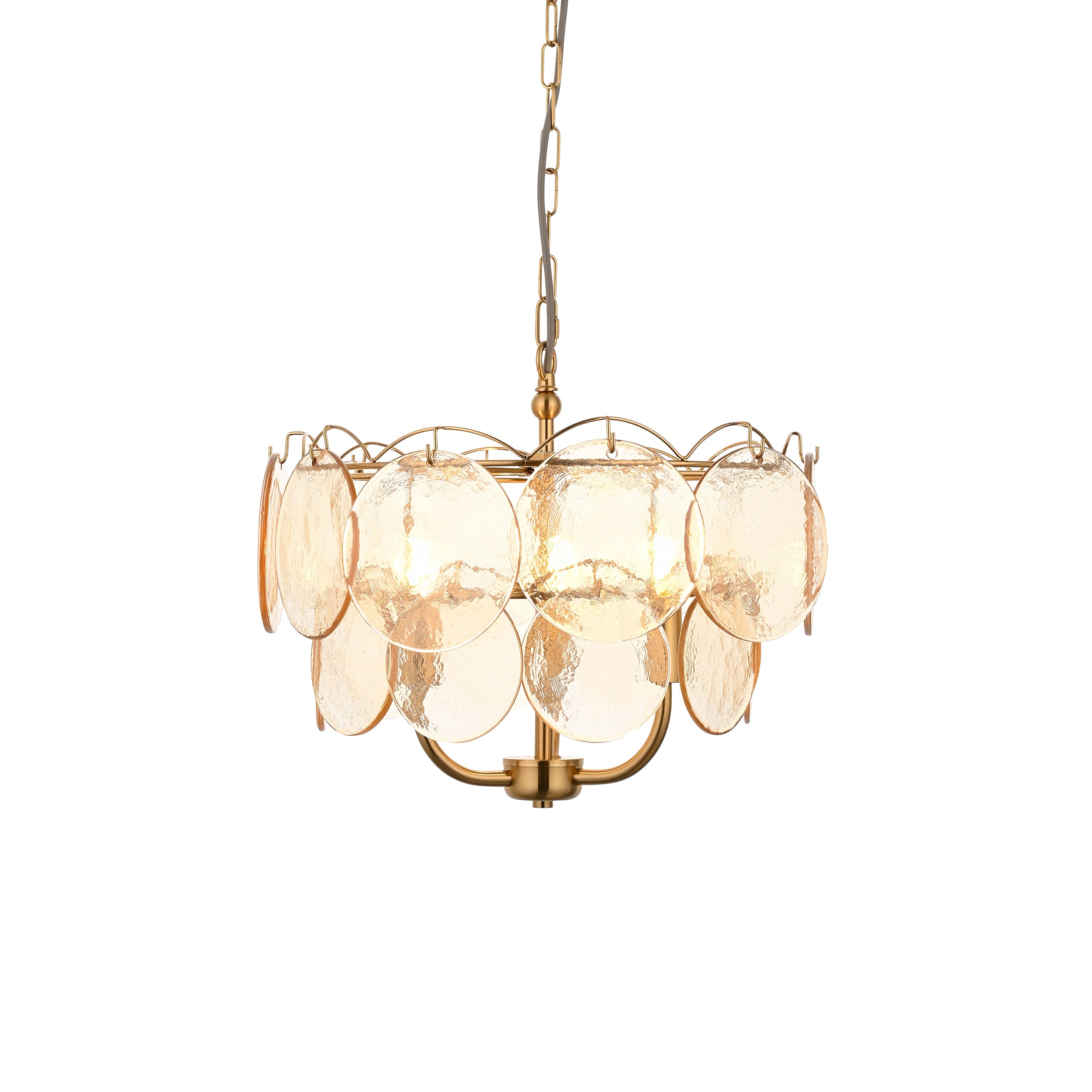 Utopia Aura 3 Light Ceiling Bendant - Brushed Aged Brass & Champagne Glass