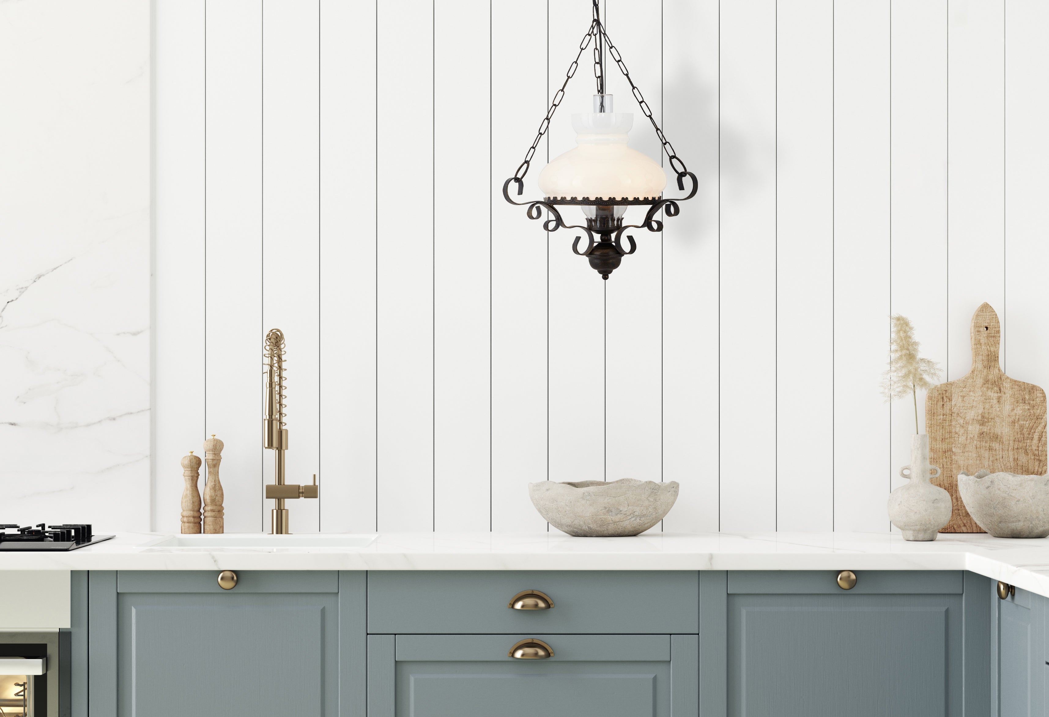 Searchlight Redgrave Wrought Iron Oil Lantern With Opal Glass Diffuser