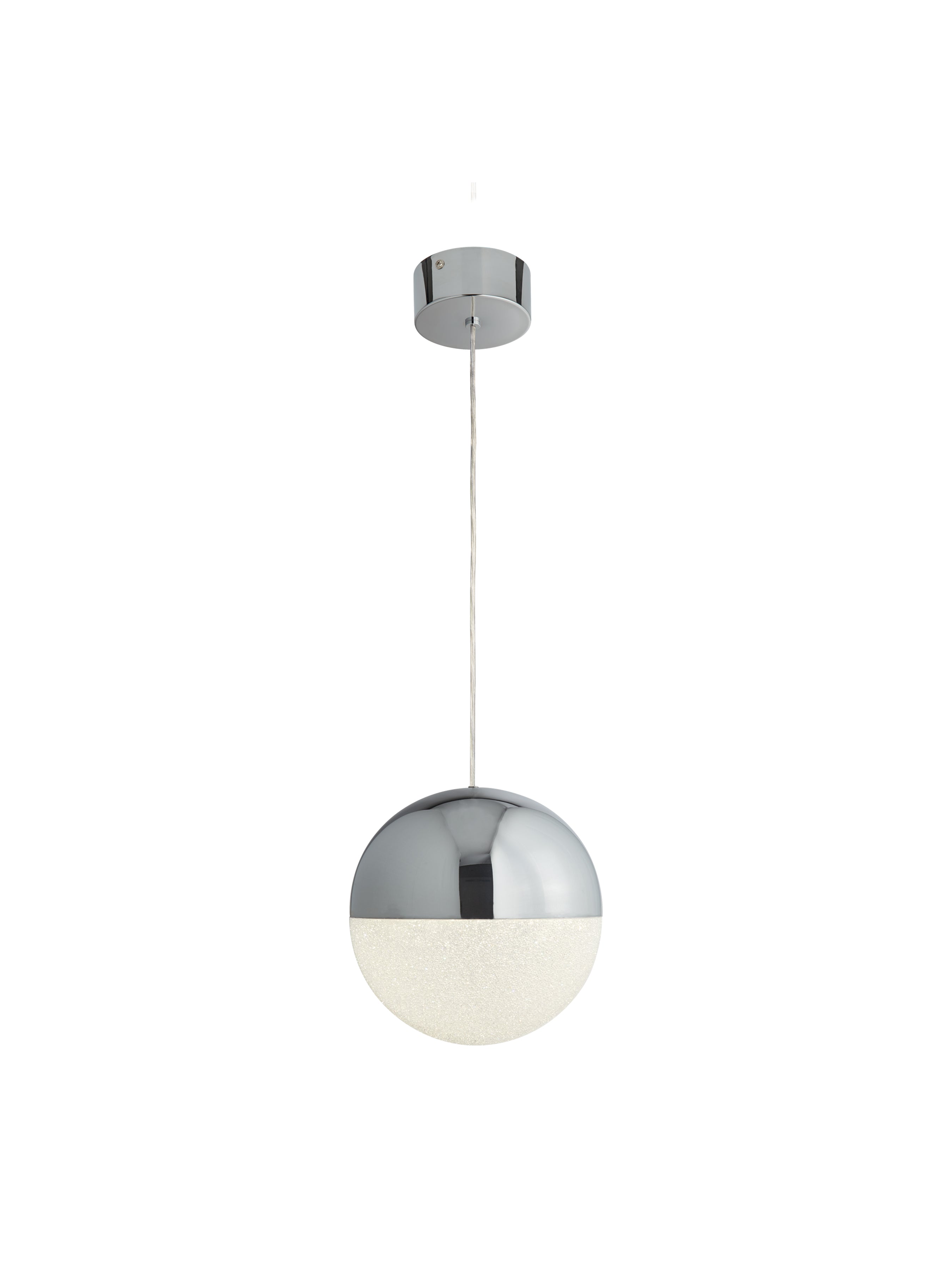 Searchlight Malta LED Pendant - Chrome & Crushed Ice Shade - 25cm