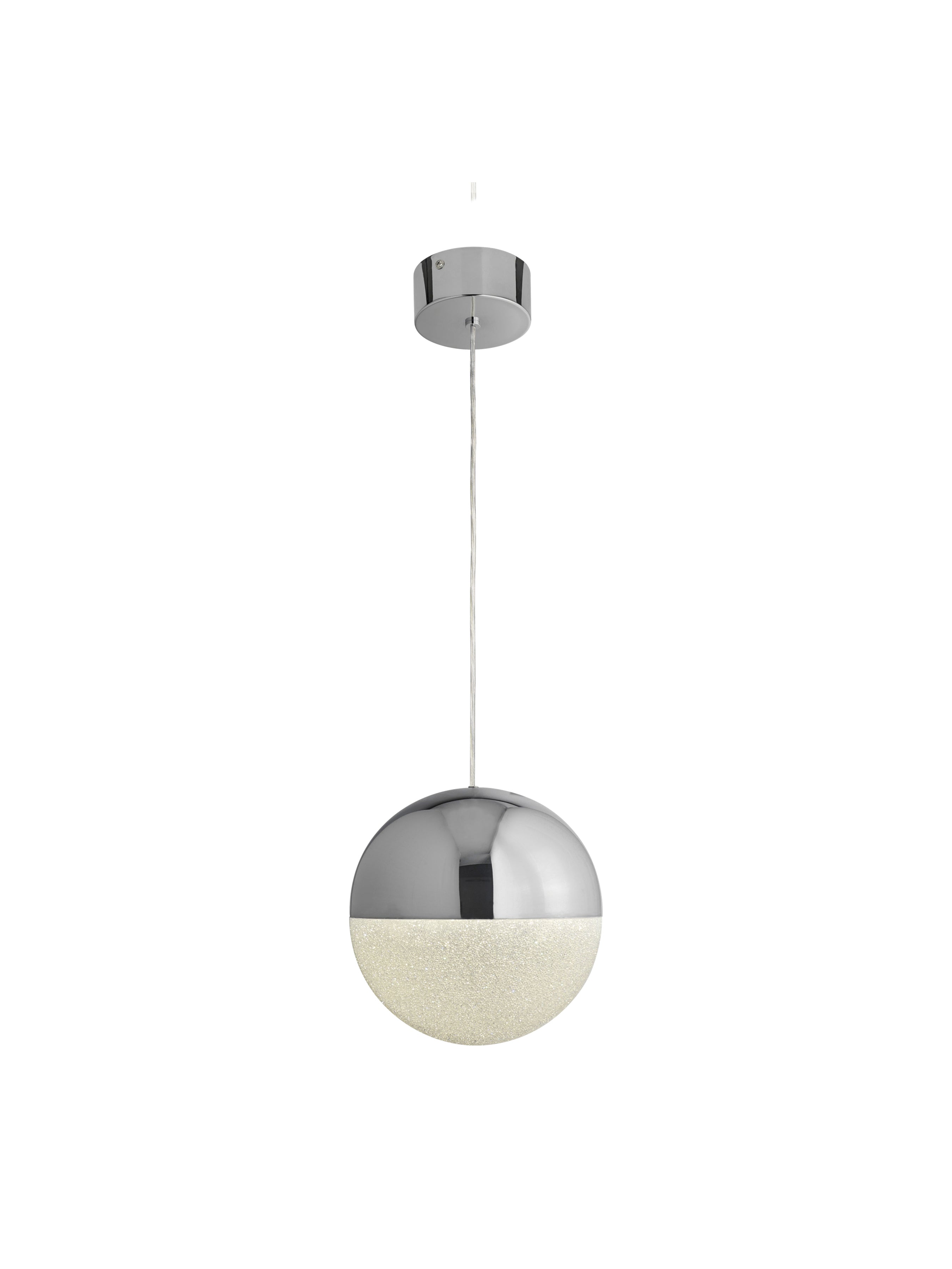 Searchlight Malta LED Pendant - Chrome & Crushed Ice Shade - 25cm