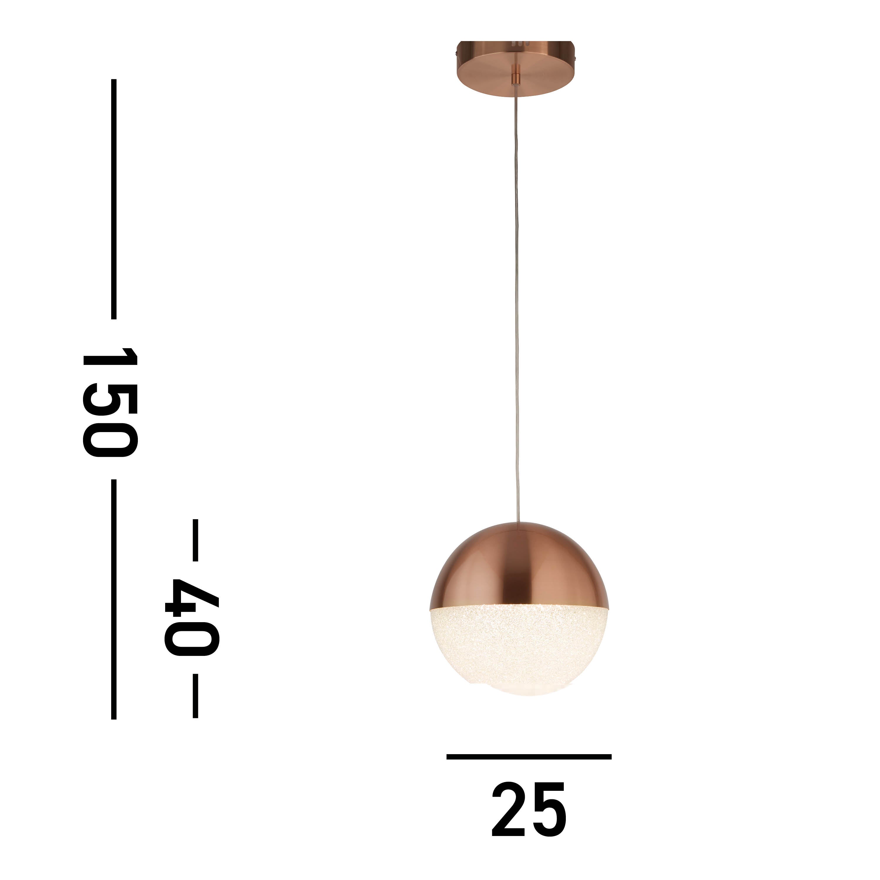 Searchlight Malta LED Pendant - Copper & Crushed Ice Shade