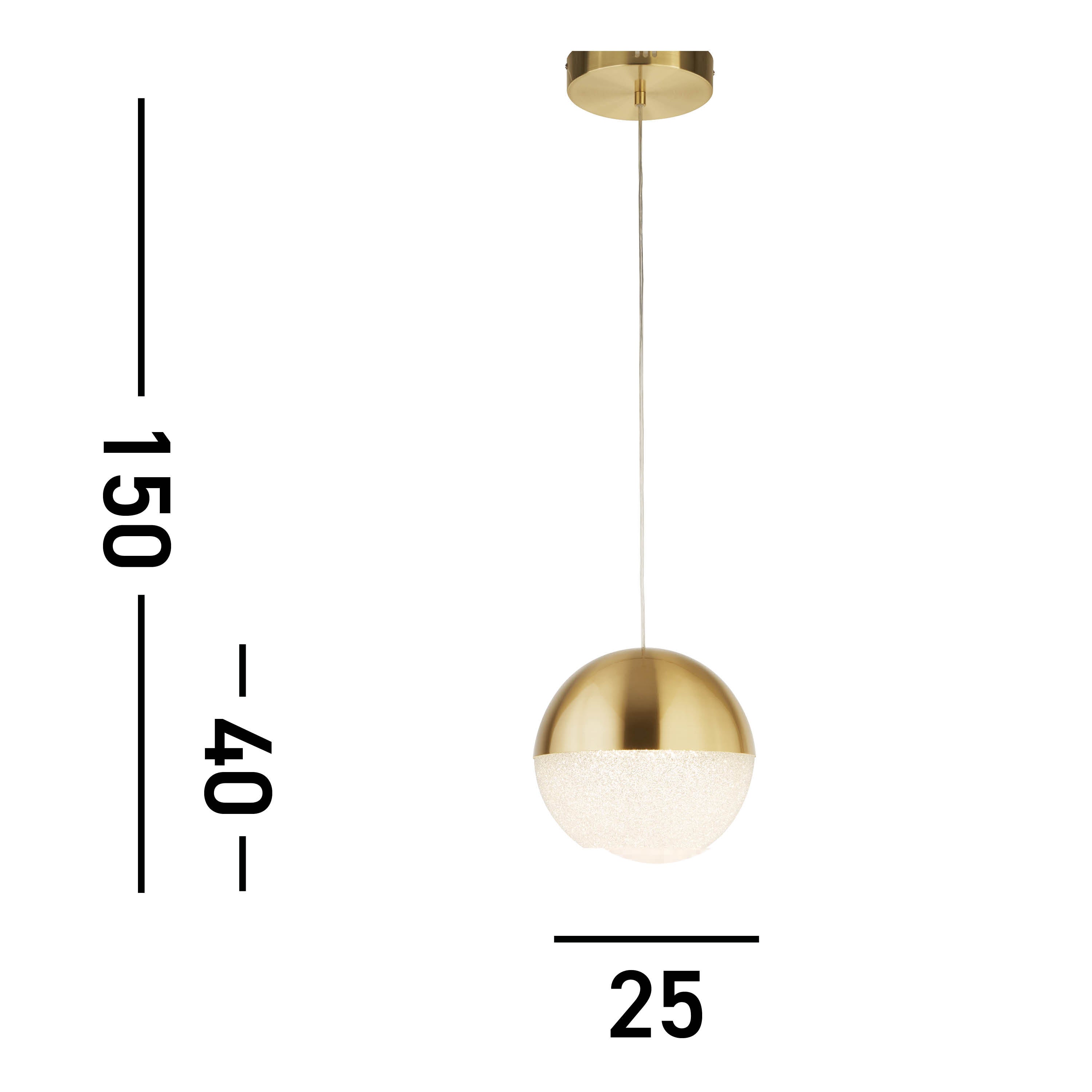 Searchlight Malta LED Pendant - Satin Brass & Crushed Ice Shade
