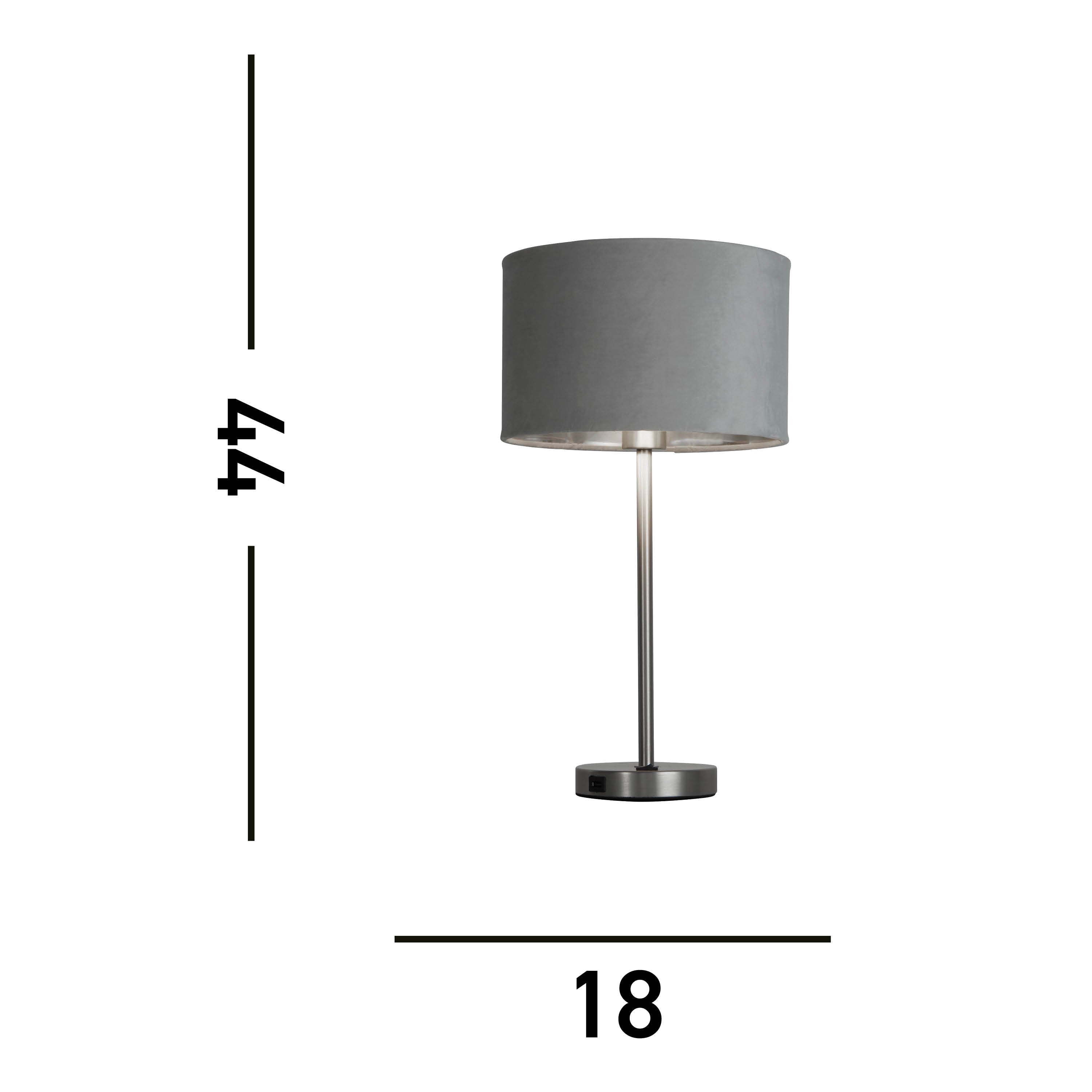 Searchlight Fairview USB Table Lamp - Satin Nickel & Grey Velvet Shade