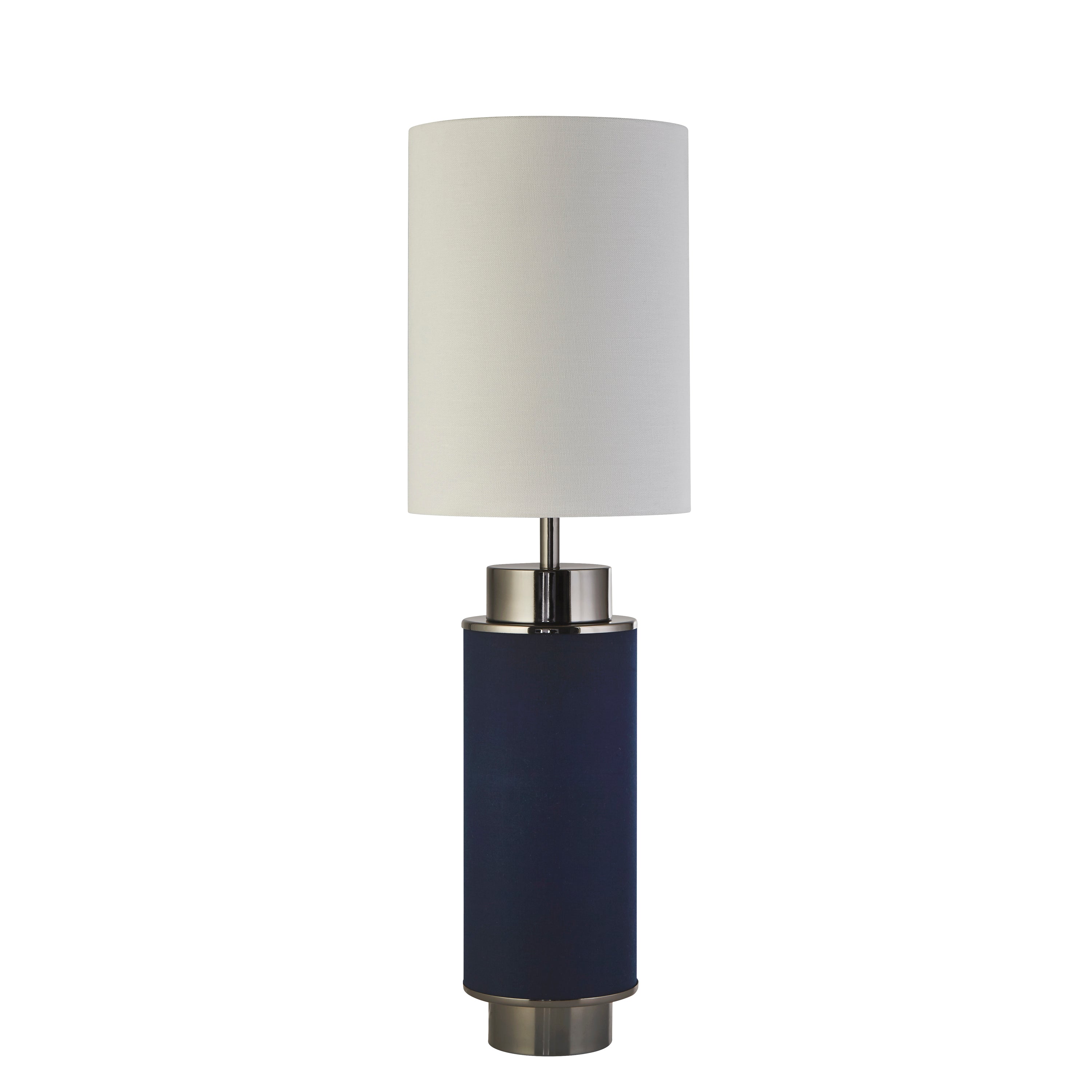 Searchlight Feltwell Table Lamp - Black Nickel, Navy & White Linen