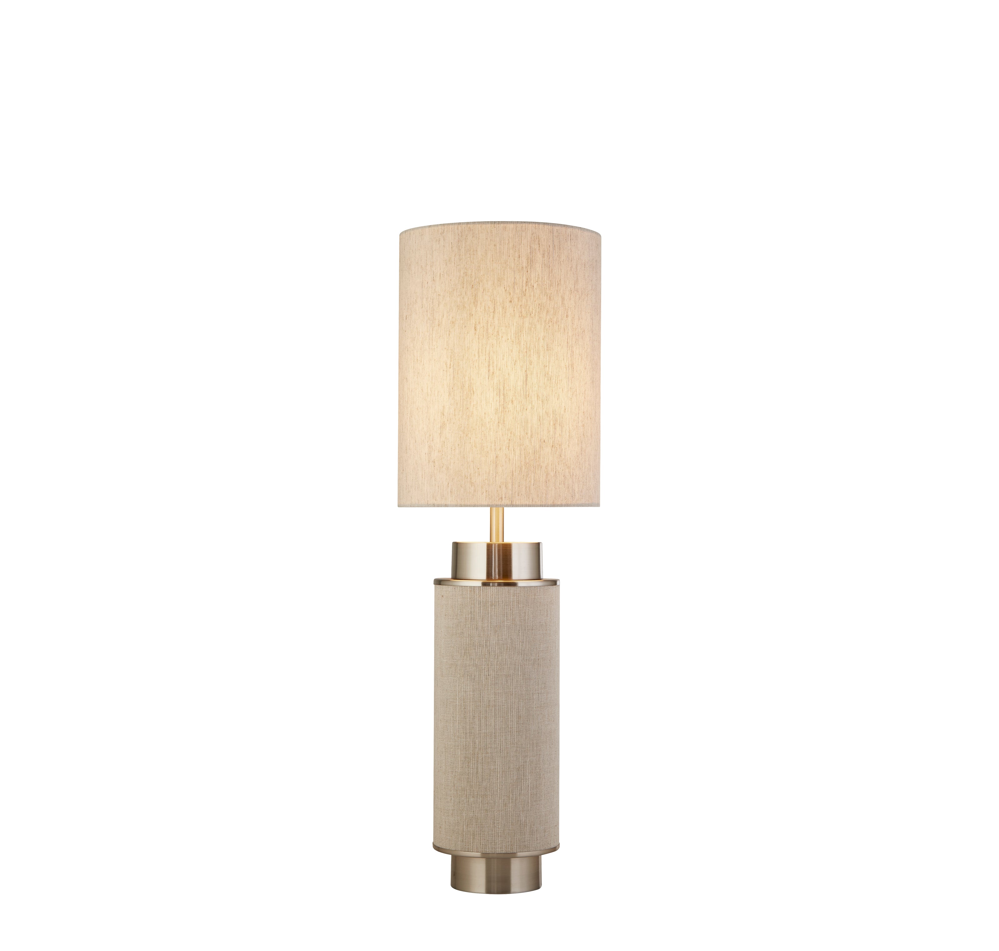 Searchlight Feltwell Table Lamp - Satin Nickel, Grey Hessian & White Linen