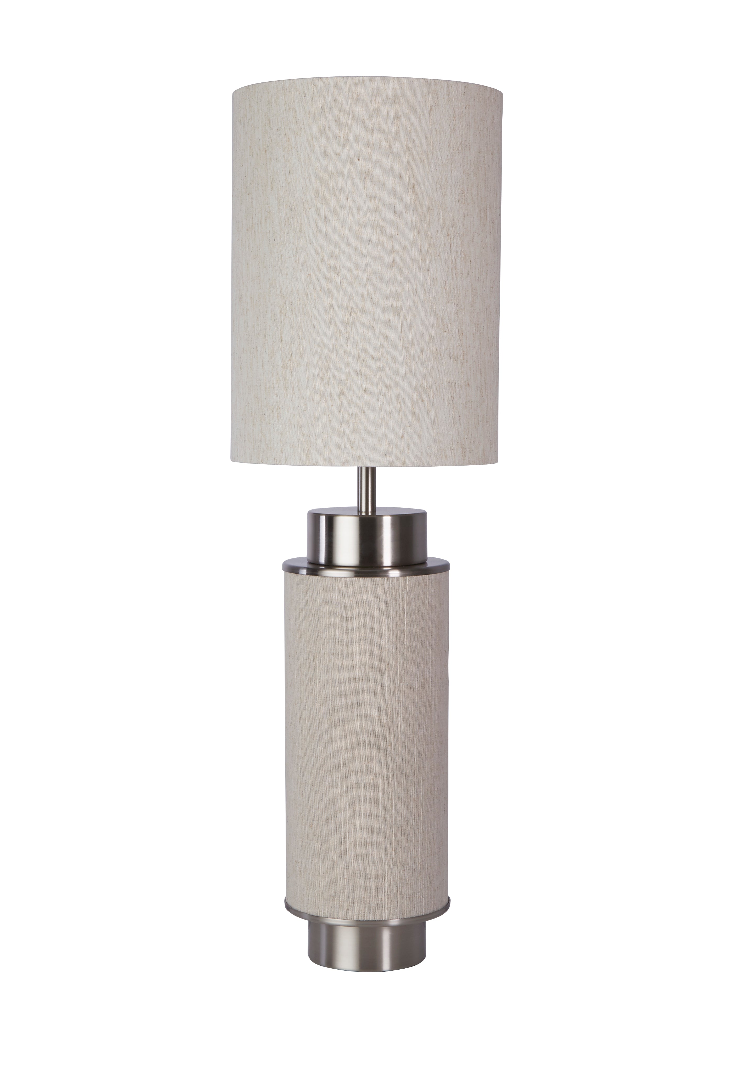 Searchlight Feltwell Table Lamp - Satin Nickel, Grey Hessian & White Linen