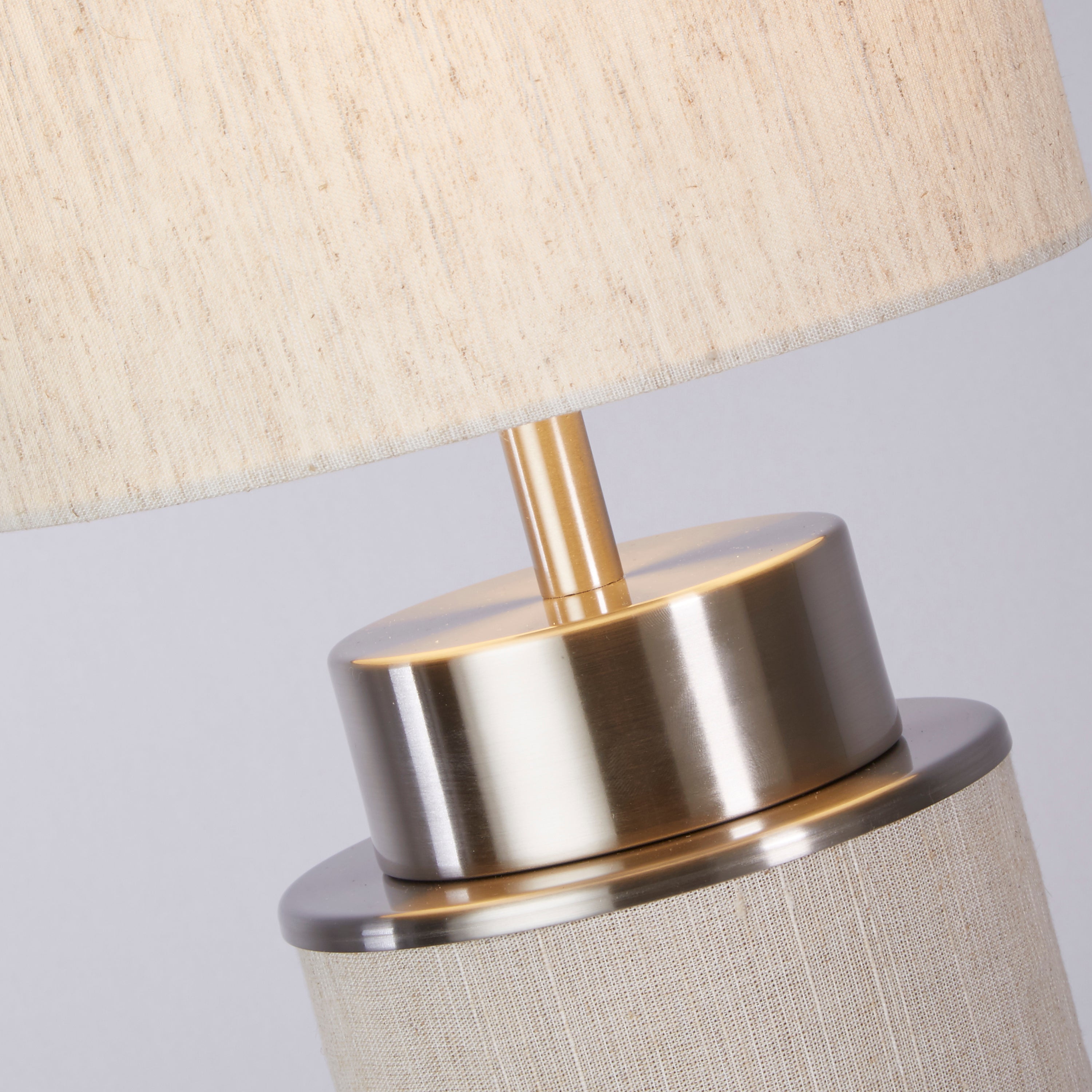 Searchlight Feltwell Table Lamp - Satin Nickel, Grey Hessian & White Linen