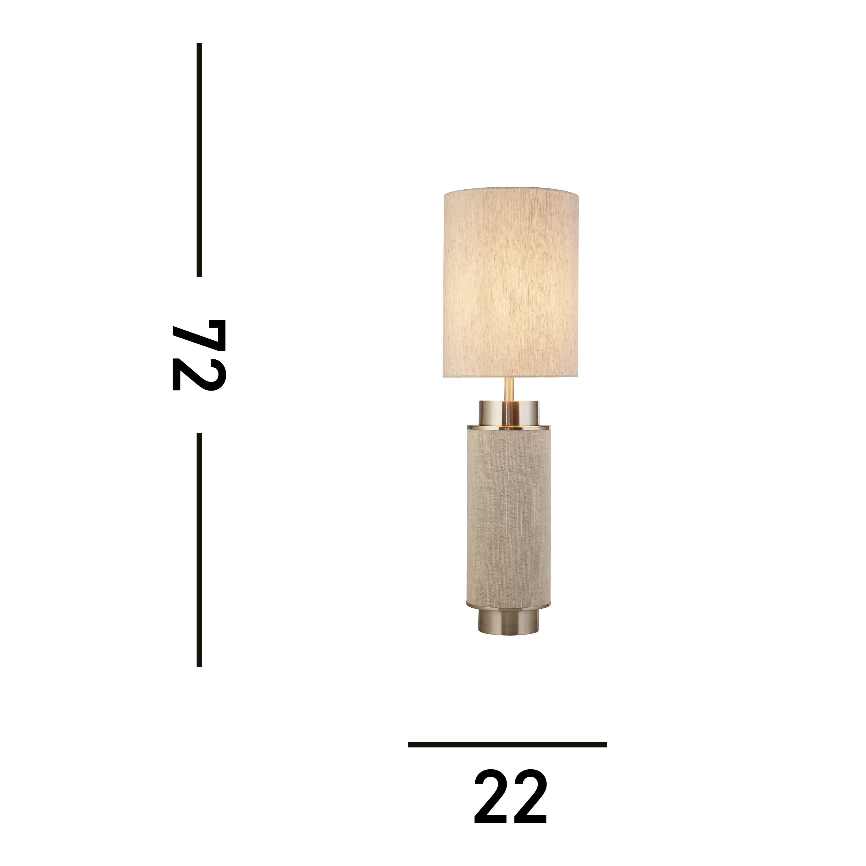 Searchlight Feltwell Table Lamp - Satin Nickel, Grey Hessian & White Linen