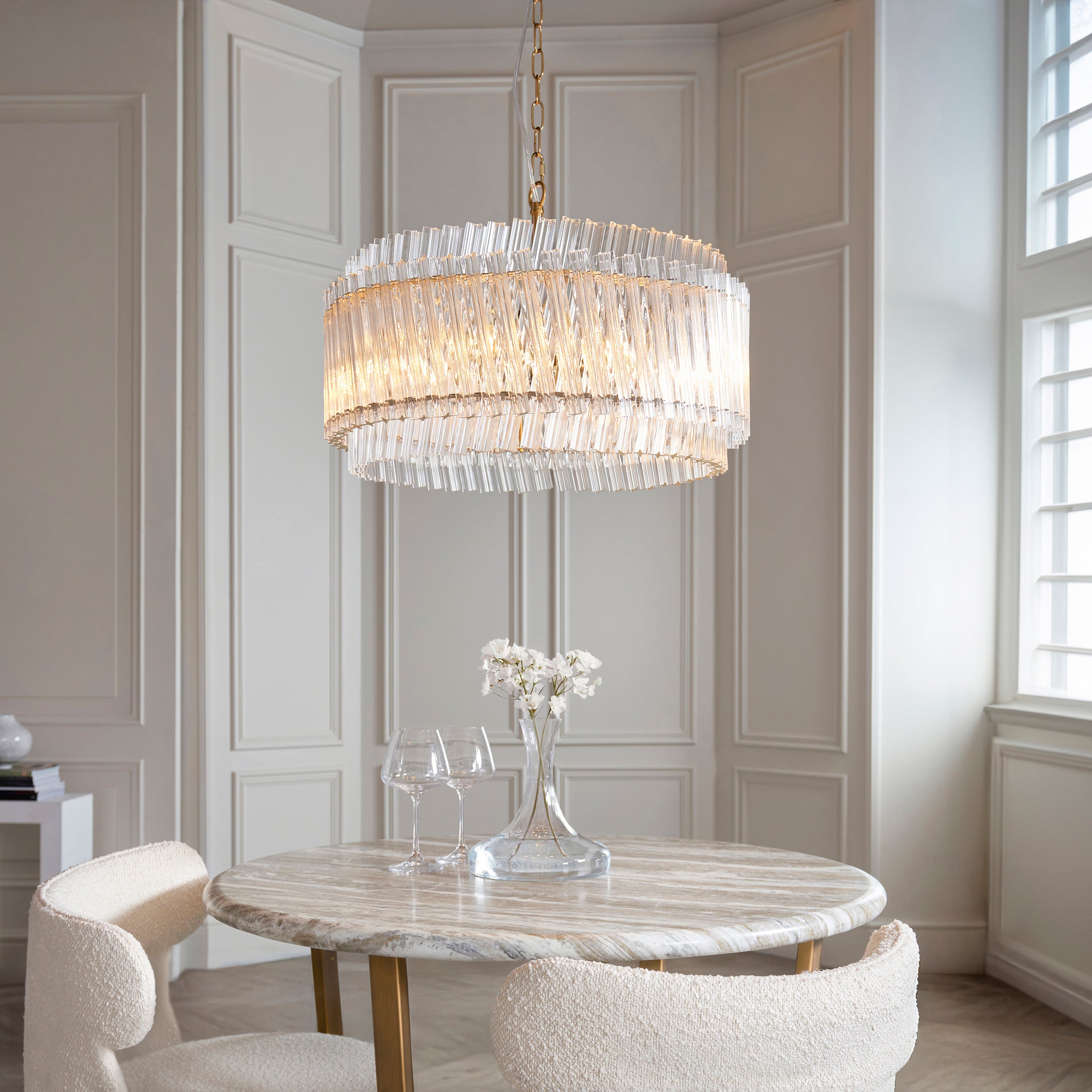 Utopia Lume 5 Light Ceiling Pendant - Brushed Aged Brass & Clear Glass