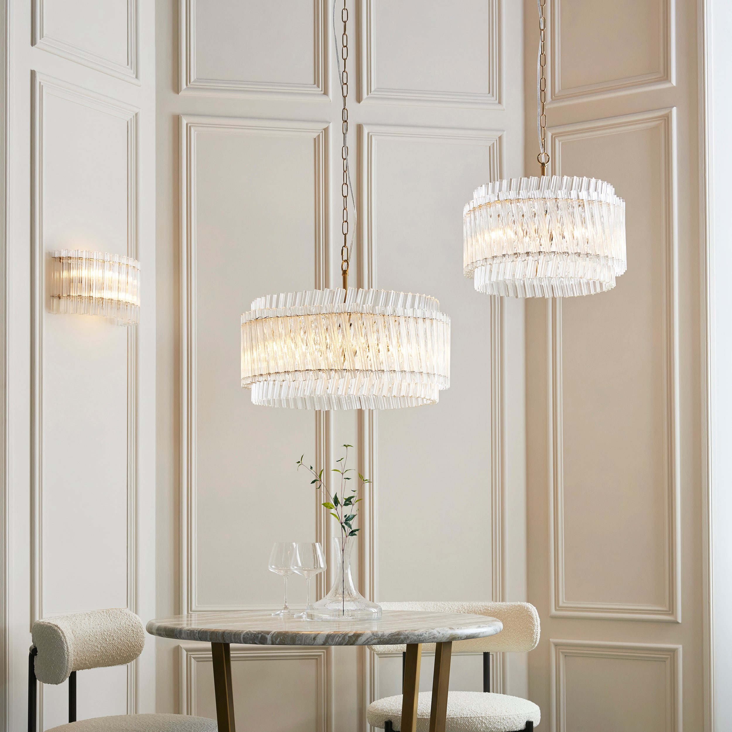 Utopia Lume 5 Light Ceiling Pendant - Brushed Aged Brass & Clear Glass