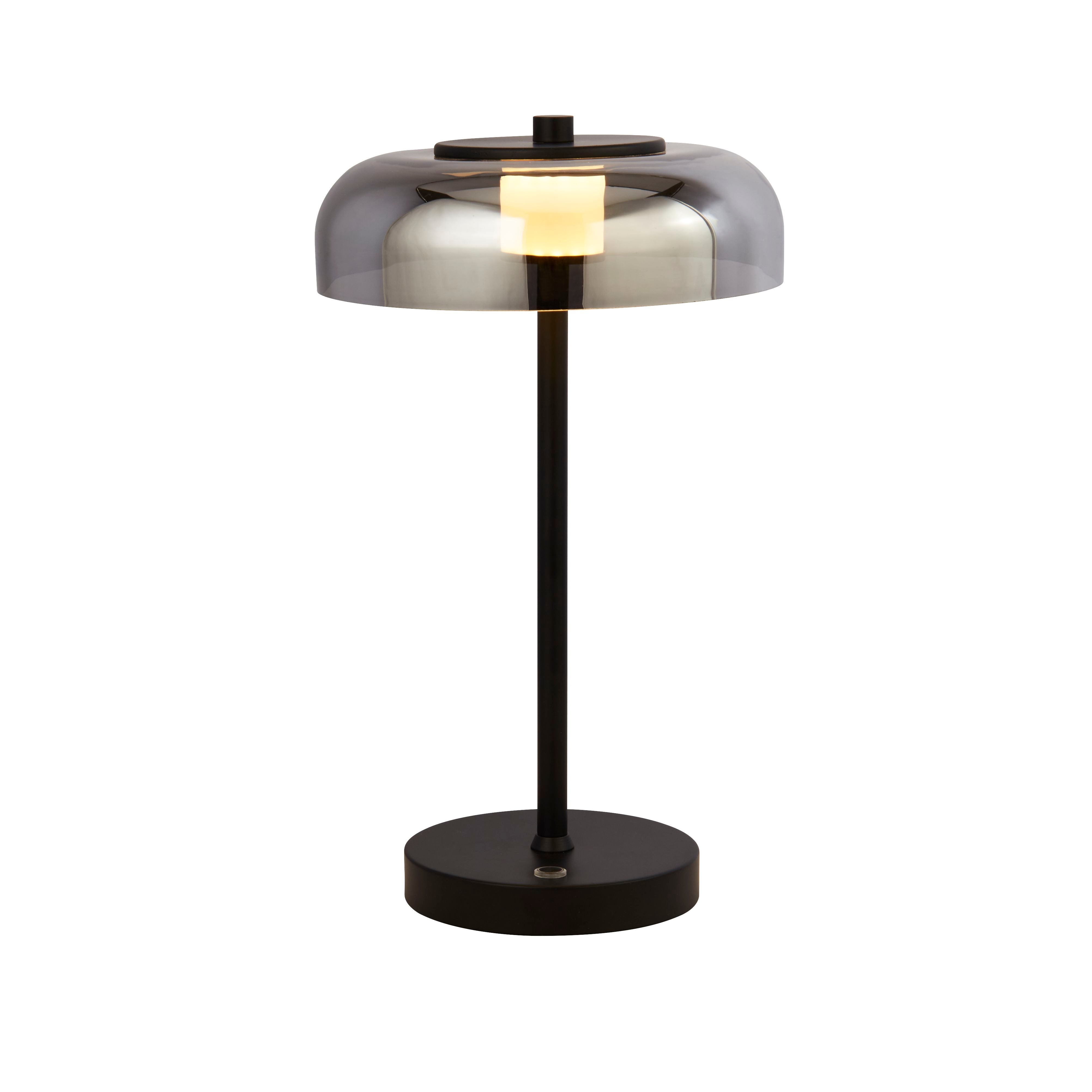 Searchlight Fir LED Table Lamp - Matt Black & Smoked Glass