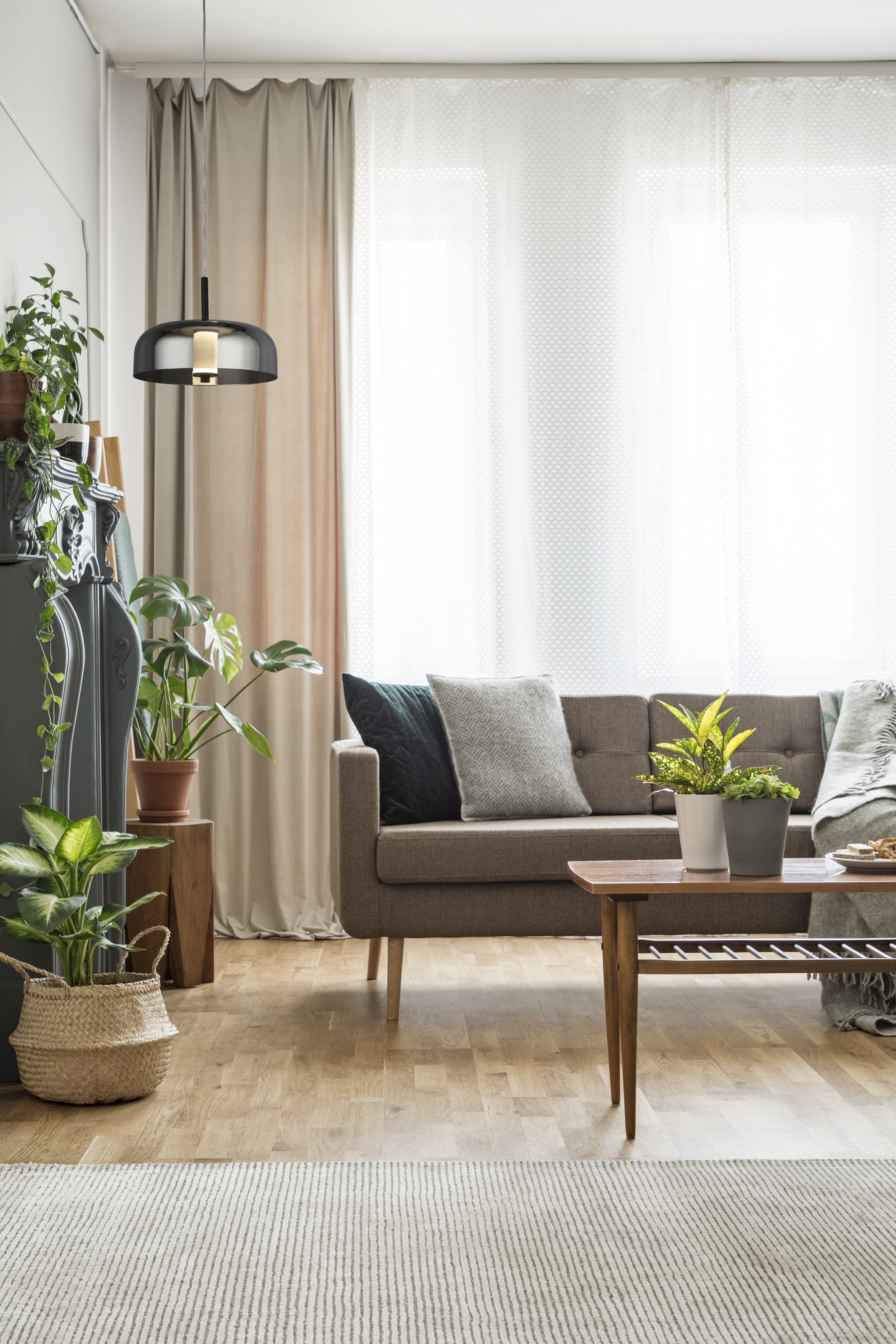 Searchlight Fir LED Ceiling Pendant - Matt Black & Smoked Glass