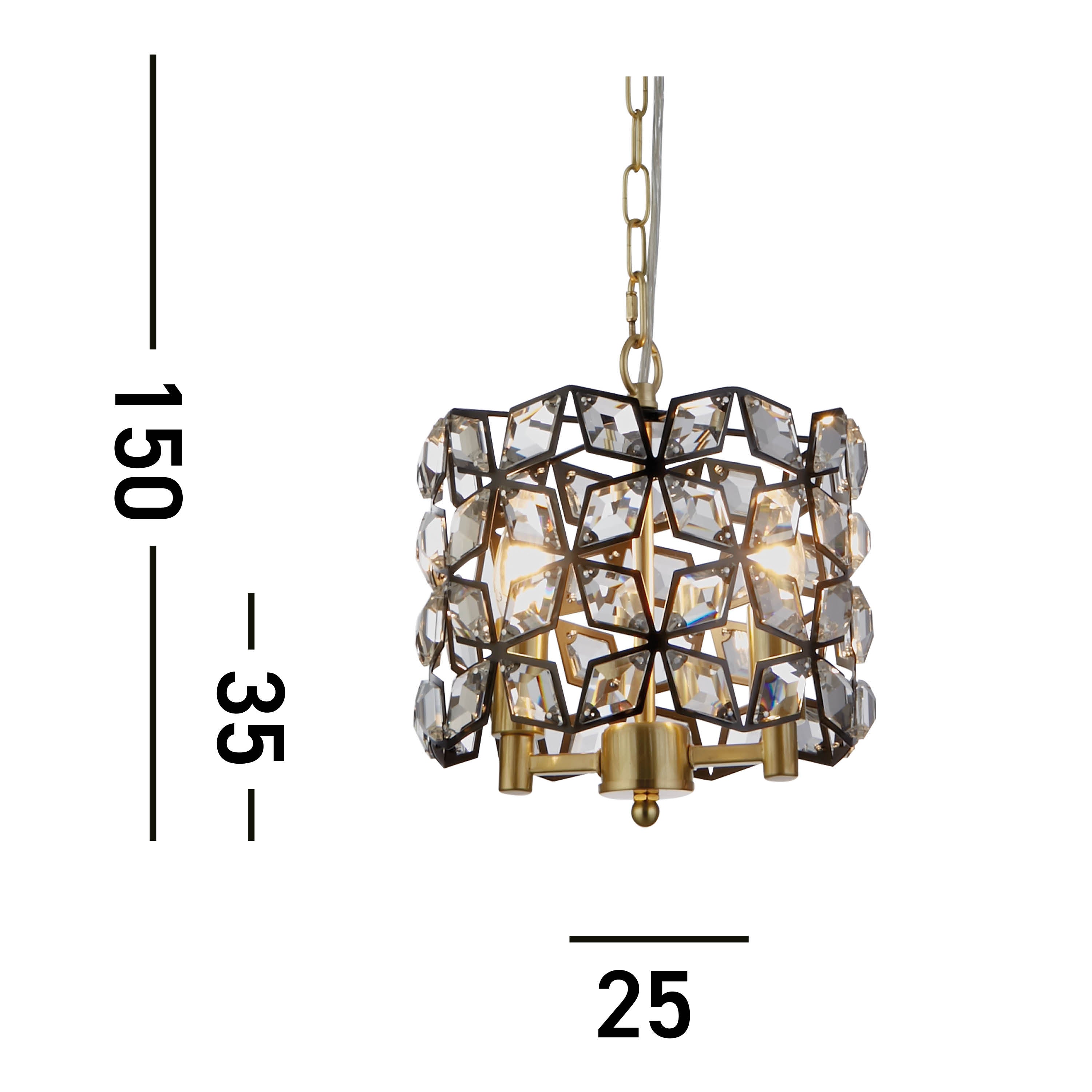 Searchlight Islington 2 Light Pendant - Black, Crystal & Brass