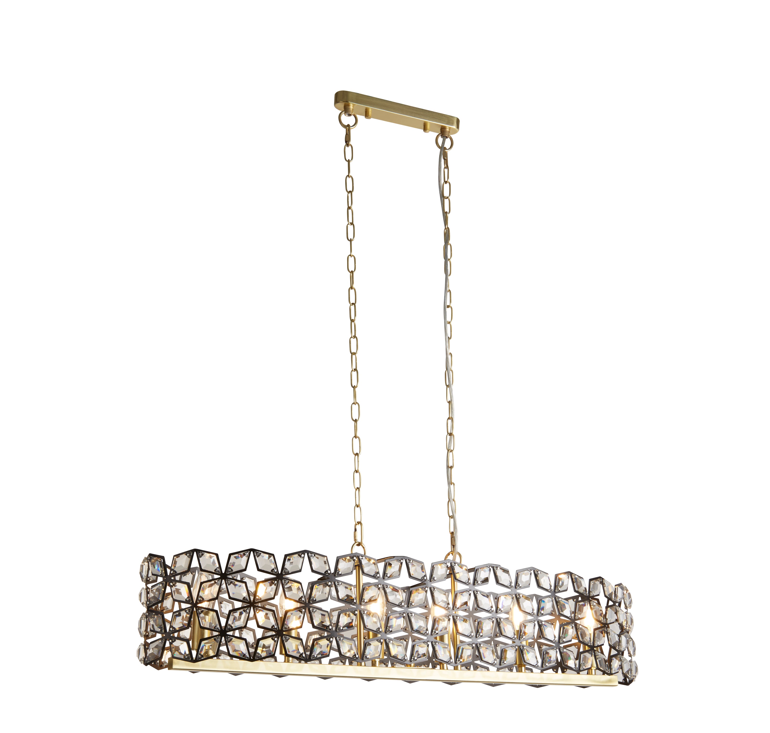 Searchlight Islington 6 Light Pendant - Black, Crystal & Brass
