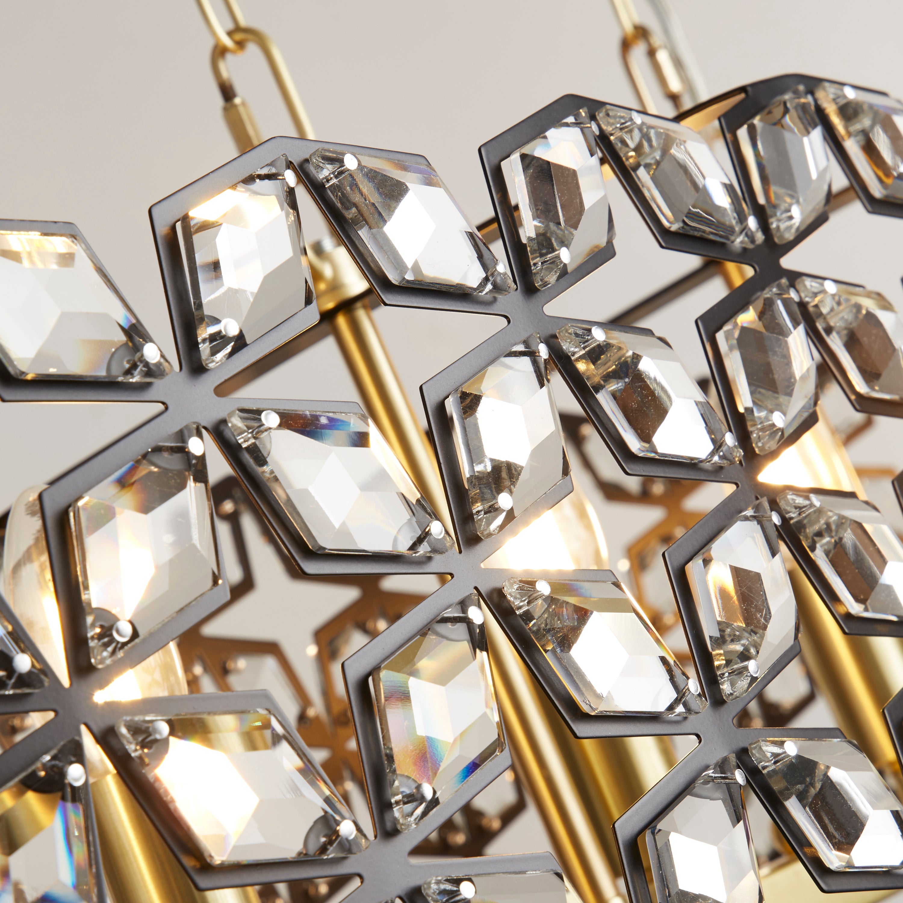 Searchlight Islington 6 Light Pendant - Black, Crystal & Brass