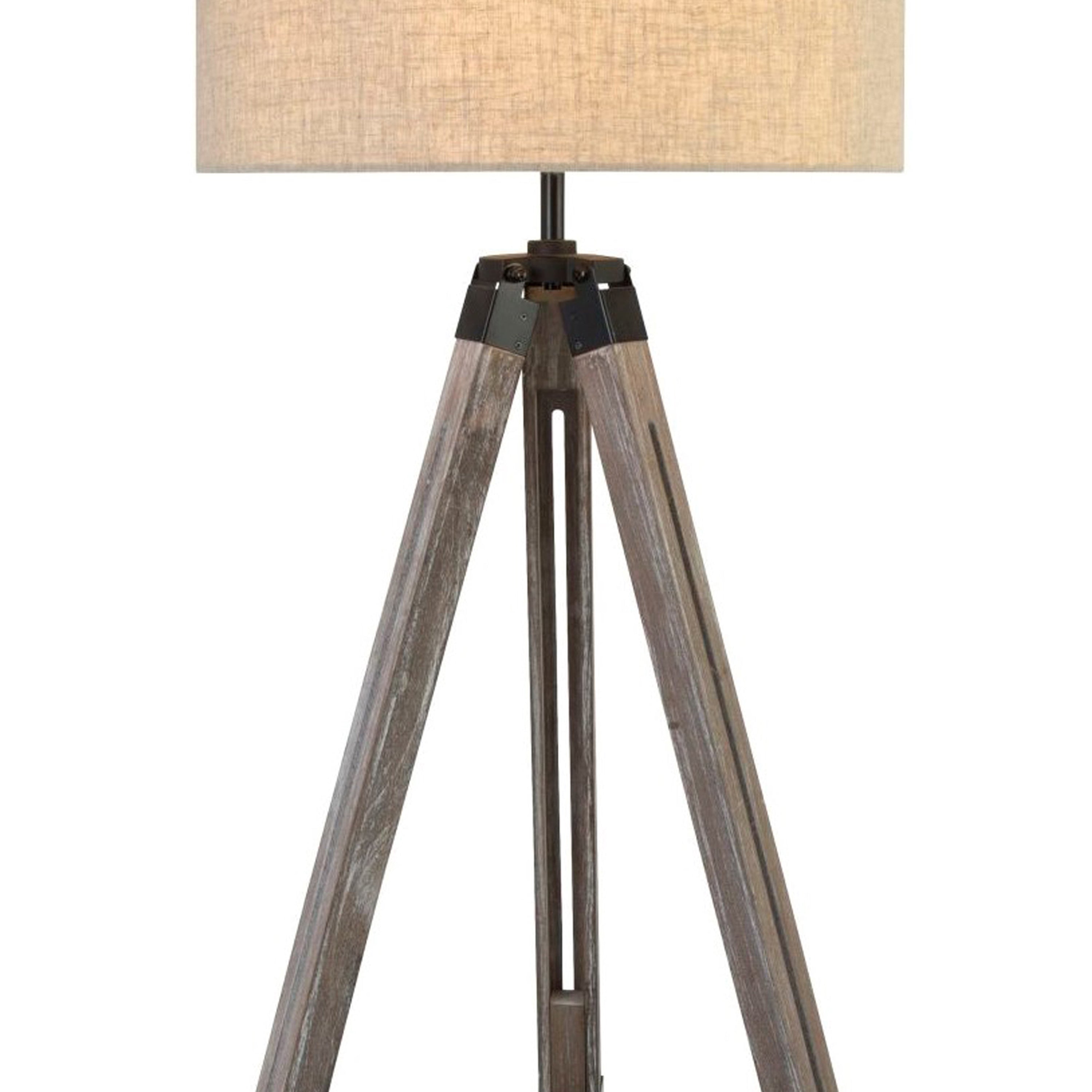 Searchlight Earle Floor Lamp, Washed Brown Base, Linen Drum Shade