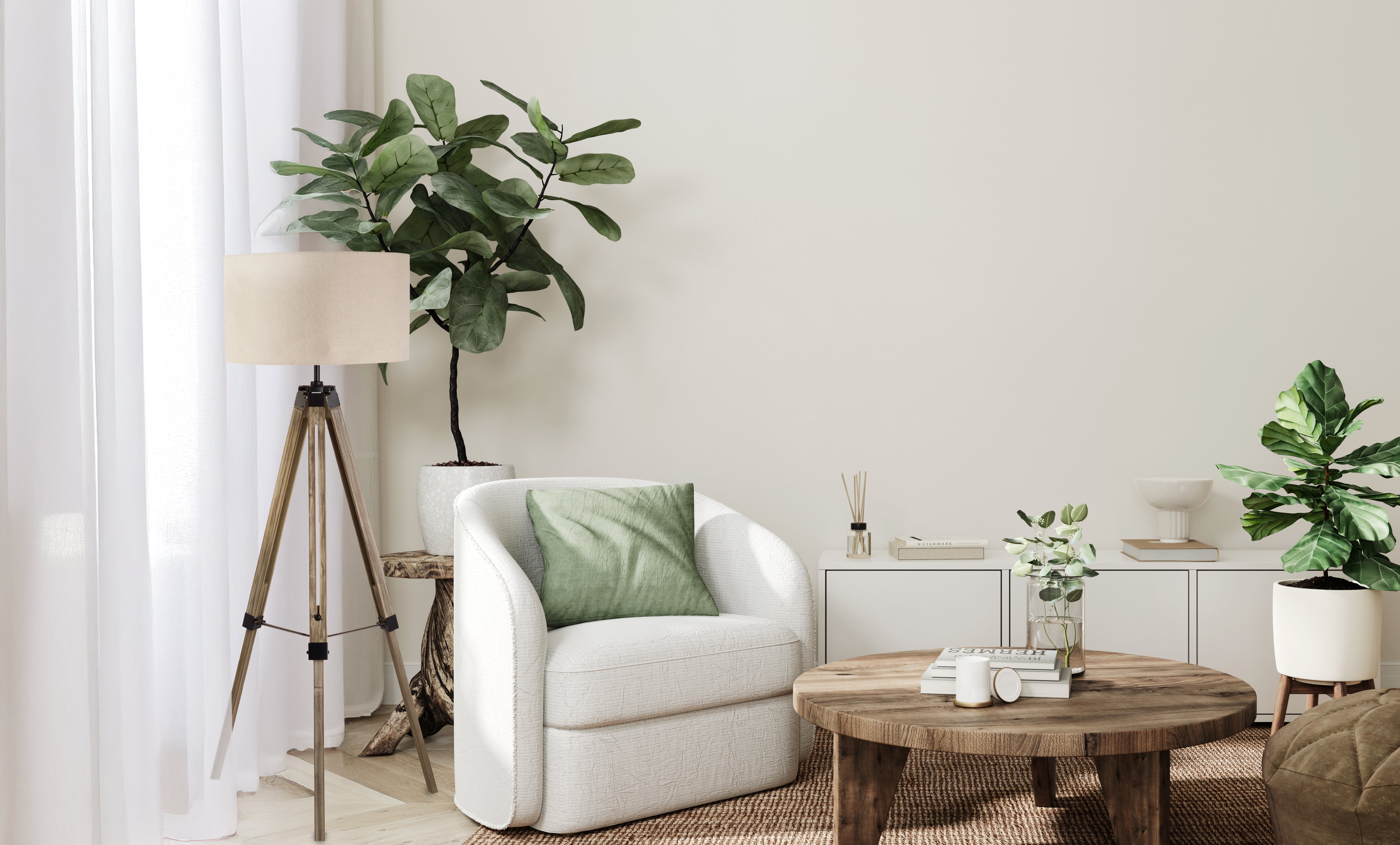 Searchlight Earle Floor Lamp, Washed Brown Base, Linen Drum Shade