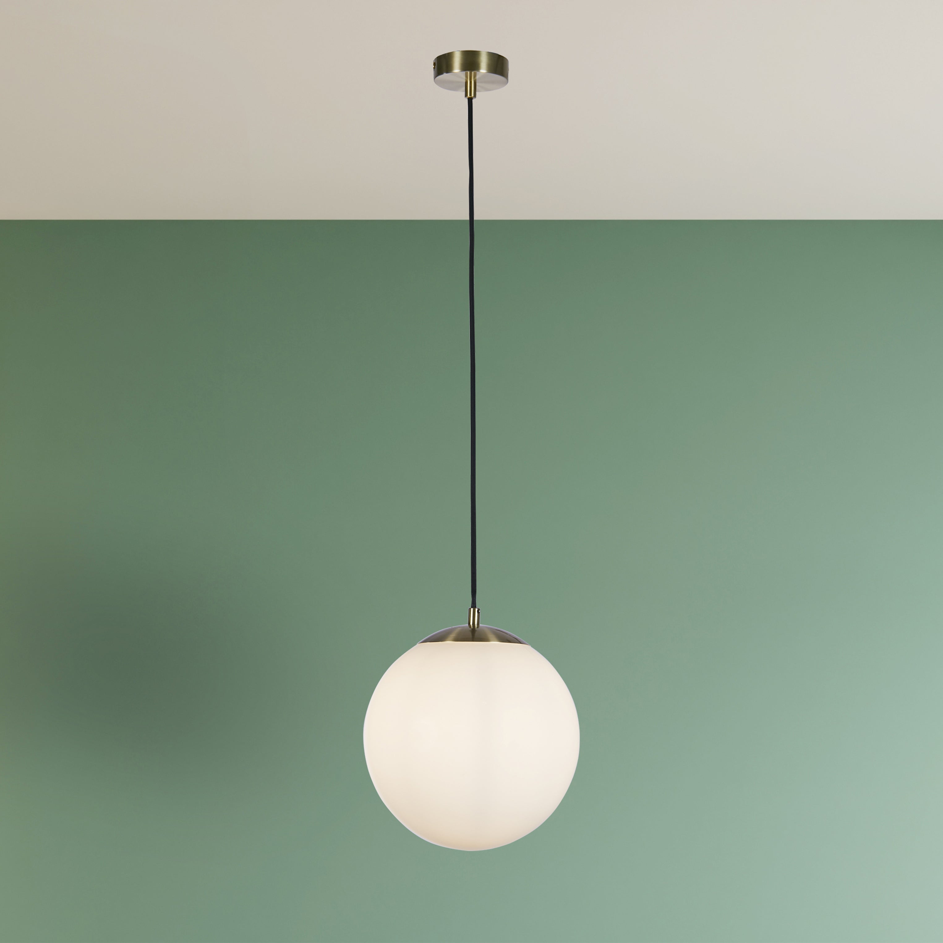Searchlight Audley II 33cm Pendant - Satin Brass & Opal Glass