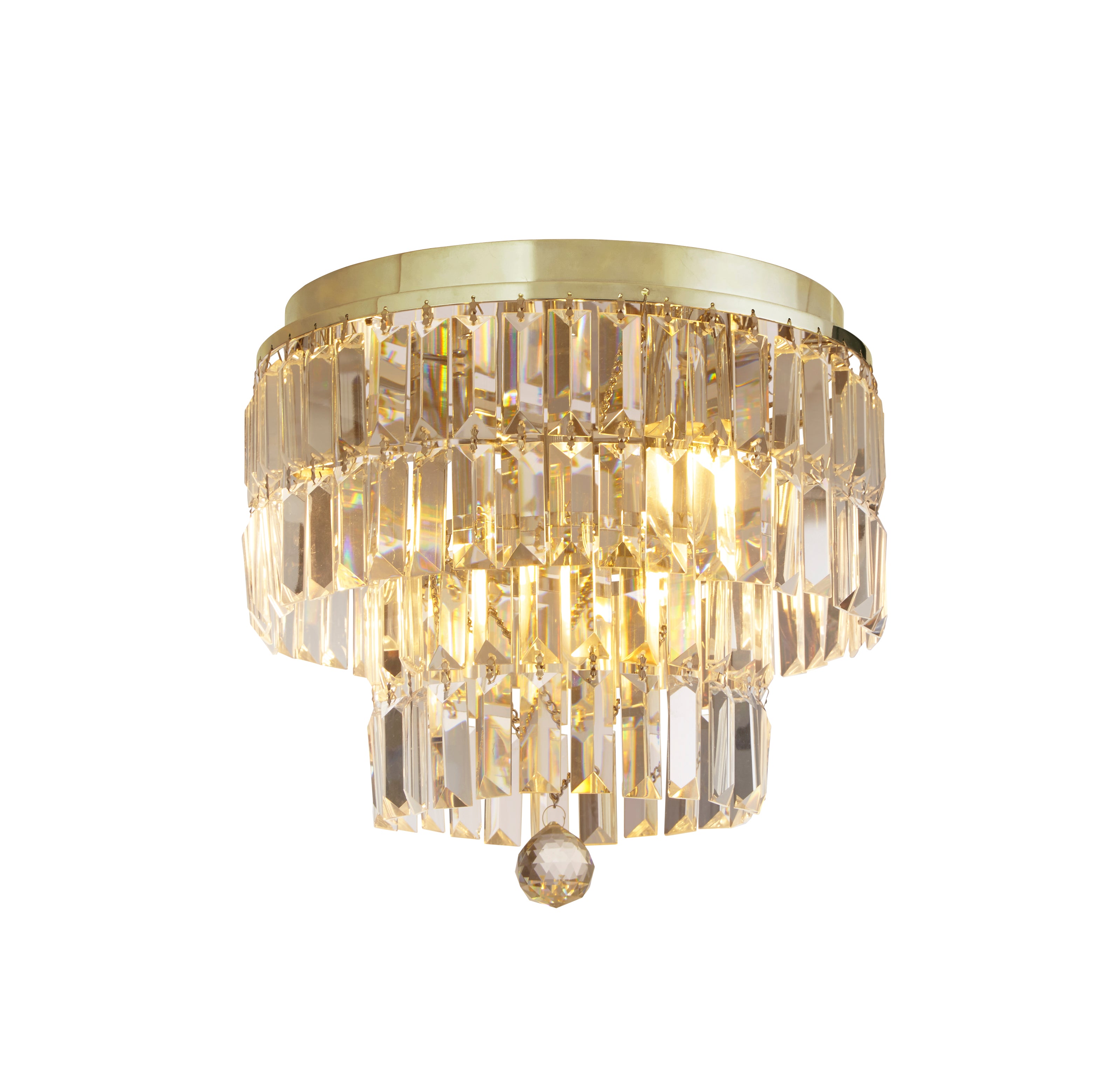Searchlight Edith 4 Light Flush - Satin Brass & Champagne Crystal