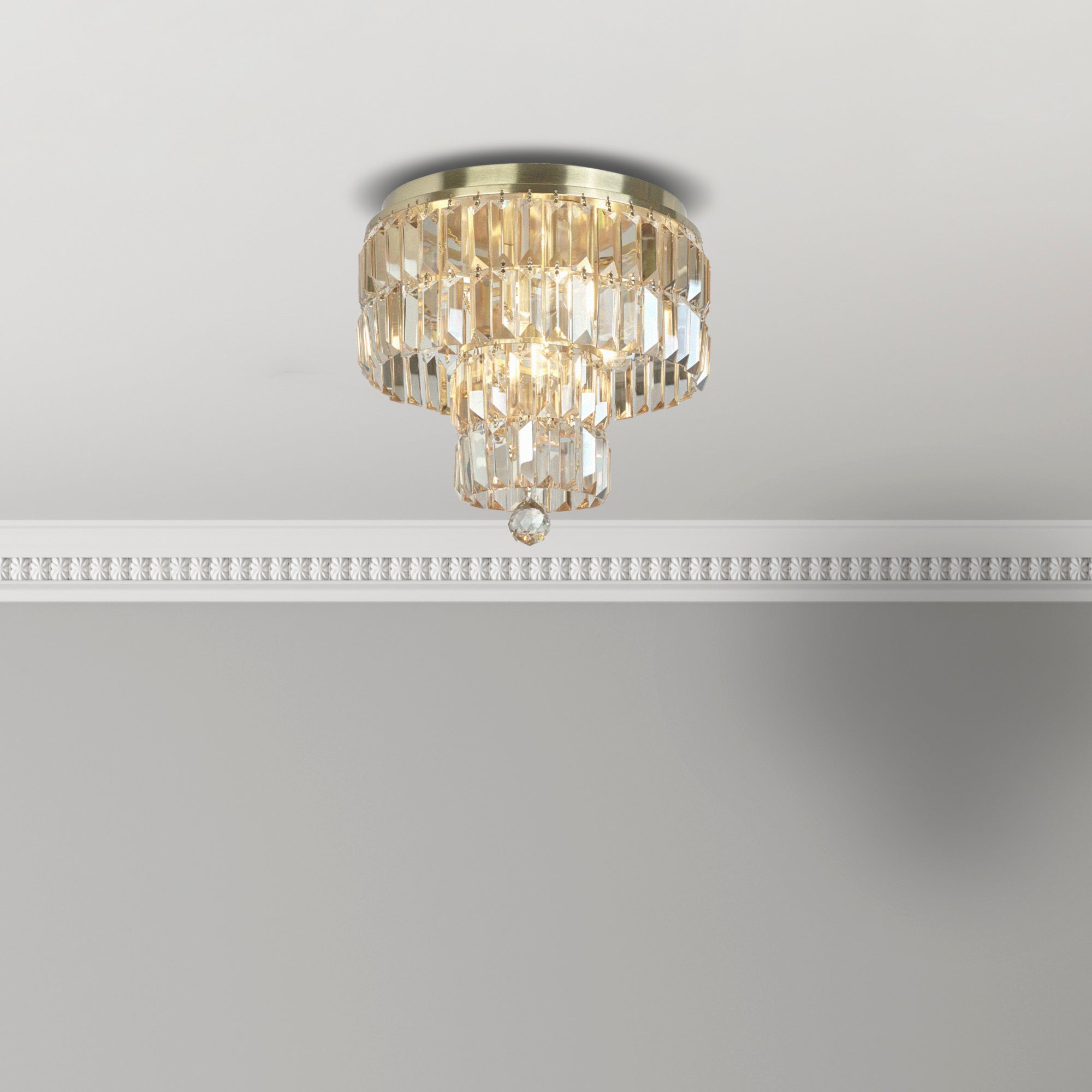 Searchlight Edith 4 Light Flush - Satin Brass & Champagne Crystal