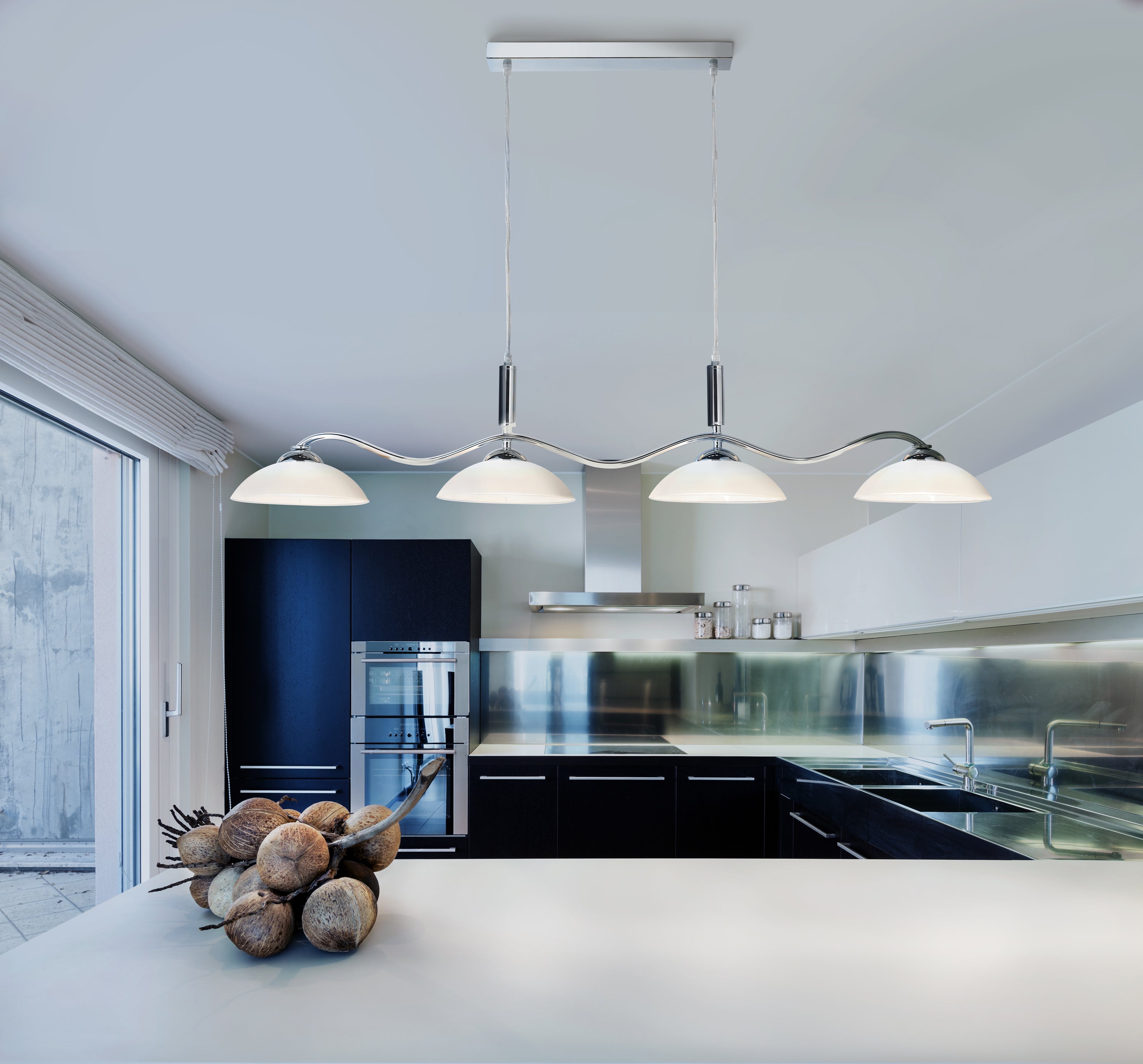 Searchlight Chrome 4 Light Bar Pendant With Frosted Glass Shades