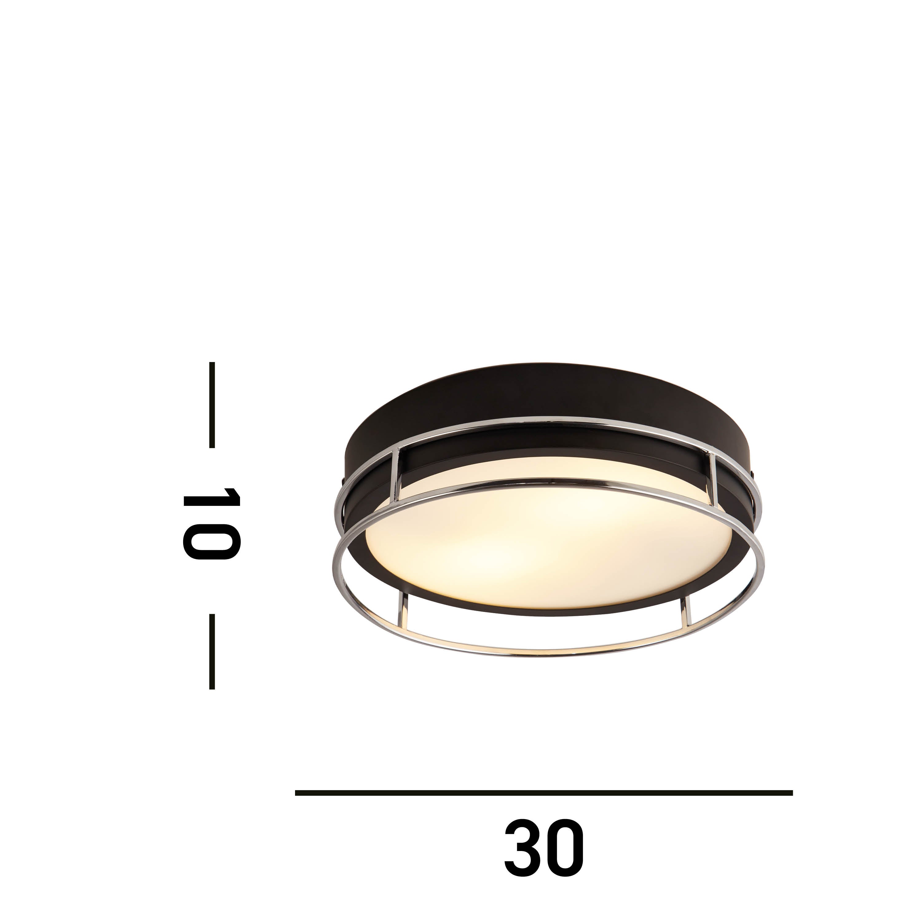 Searchlight Peel 2 Light Flush - Black, Chrome & Frosted Glass
