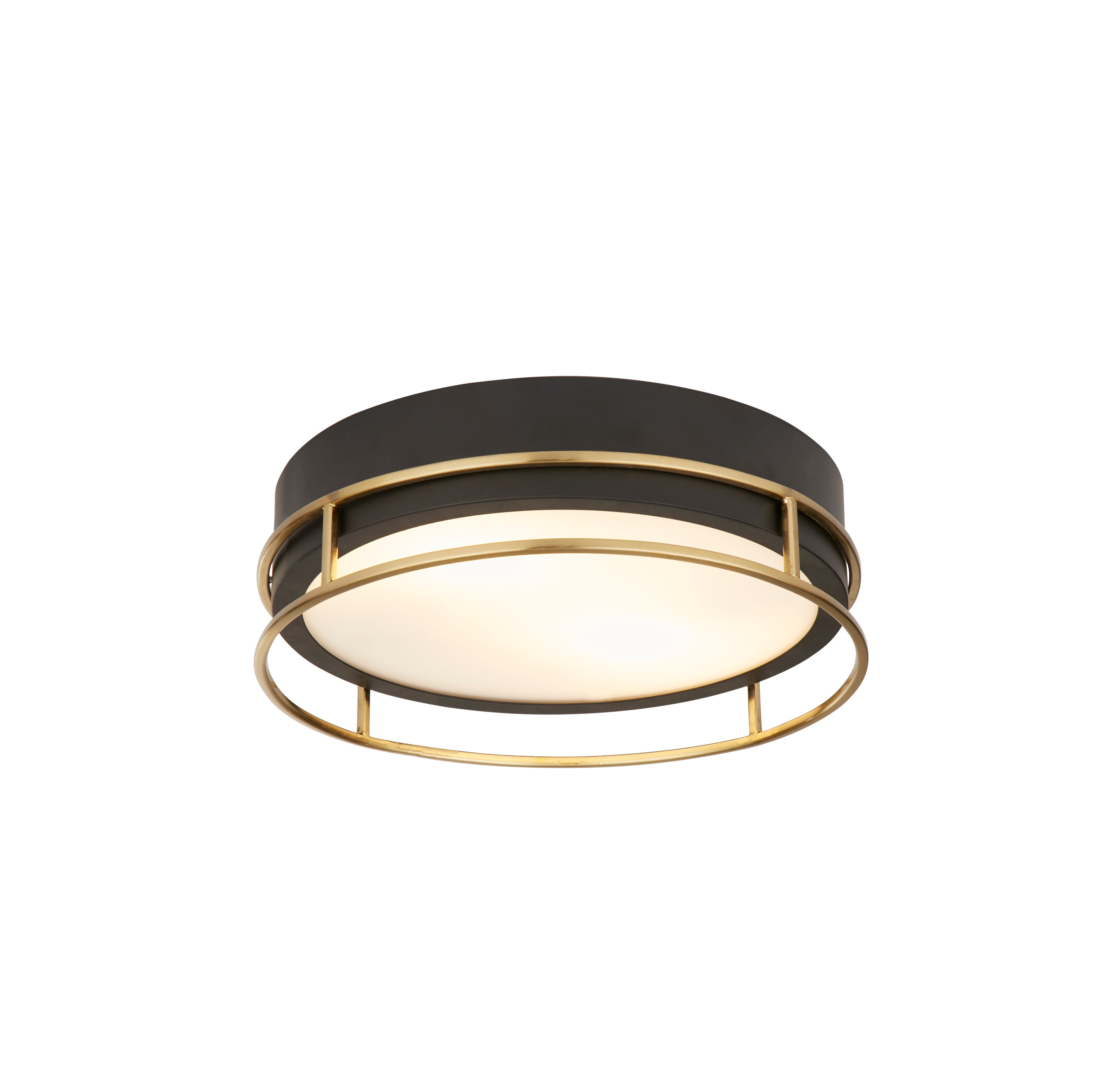 Searchlight Peel 2 Light Flush - Black, Brass & Frosted Glass