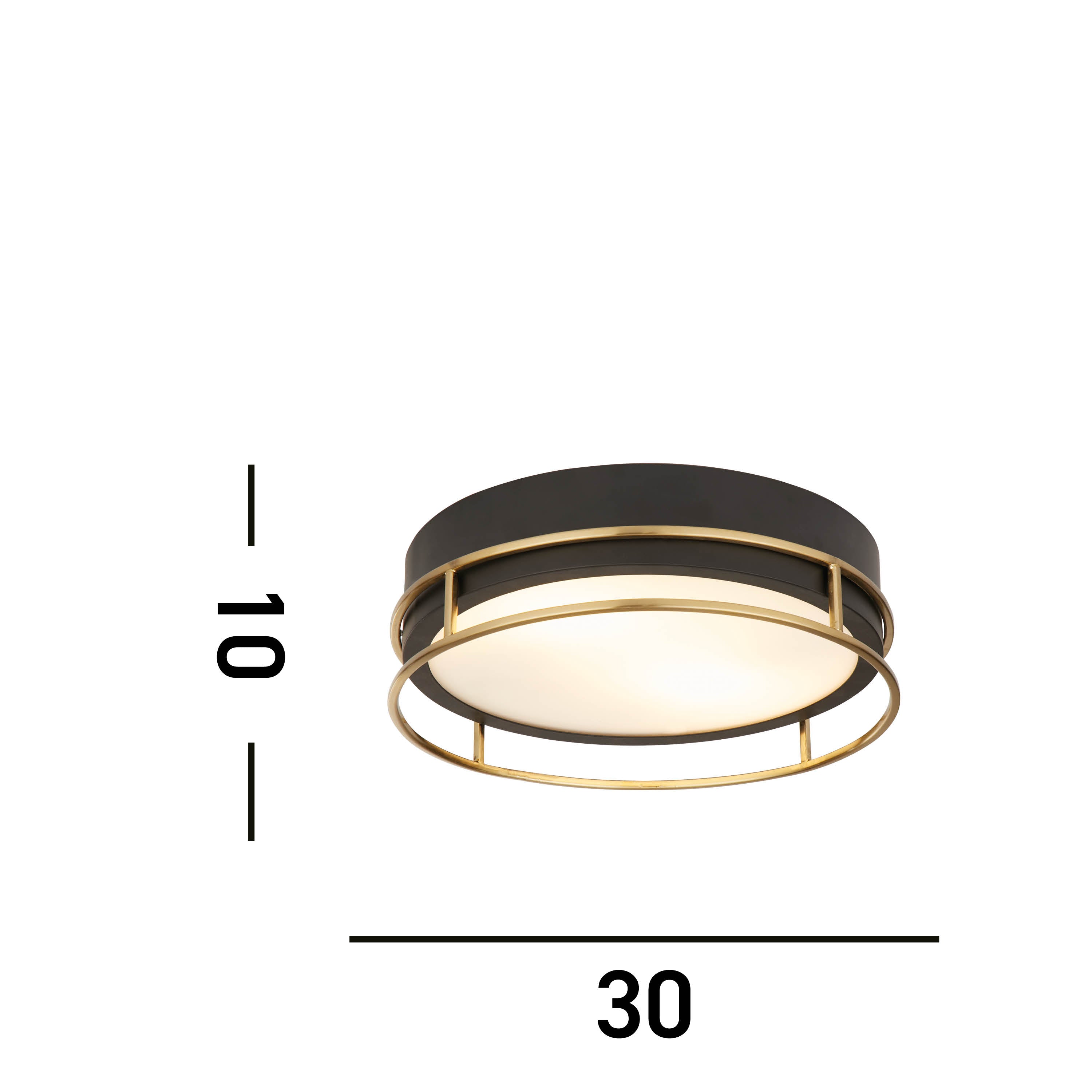 Searchlight Peel 2 Light Flush - Black, Brass & Frosted Glass