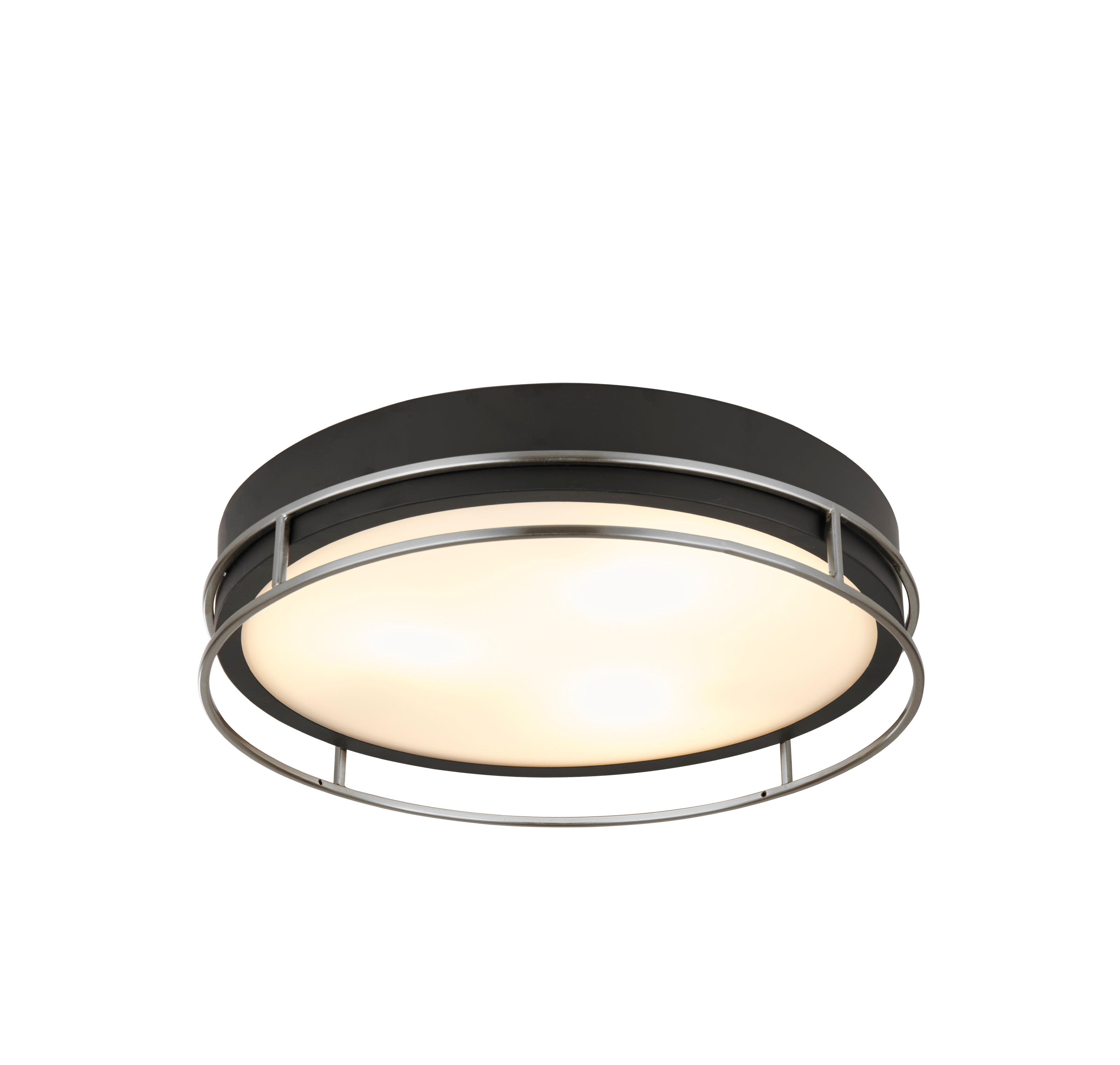 Searchlight Peel 3 Light Flush - Black, Chrome & Frosted Glass