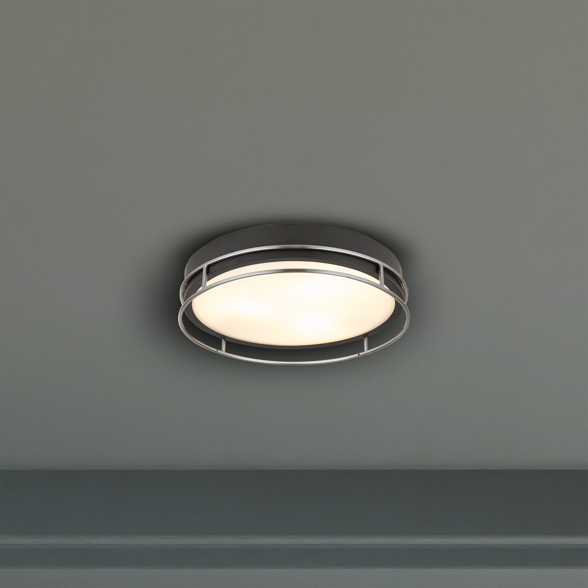 Searchlight Peel 3 Light Flush - Black, Chrome & Frosted Glass