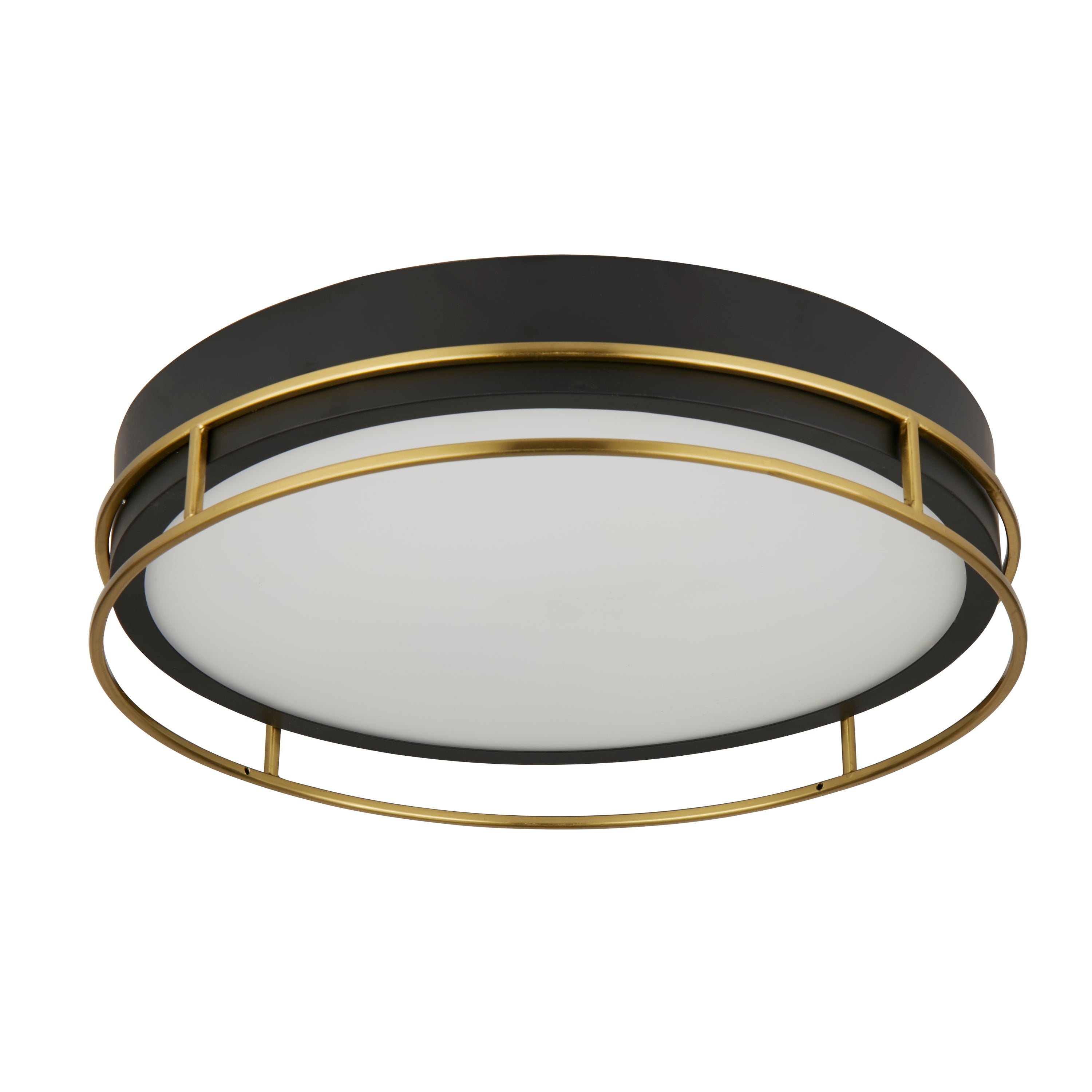 Searchlight Peel 3 Light Flush - Black, Brass & Frosted Glass