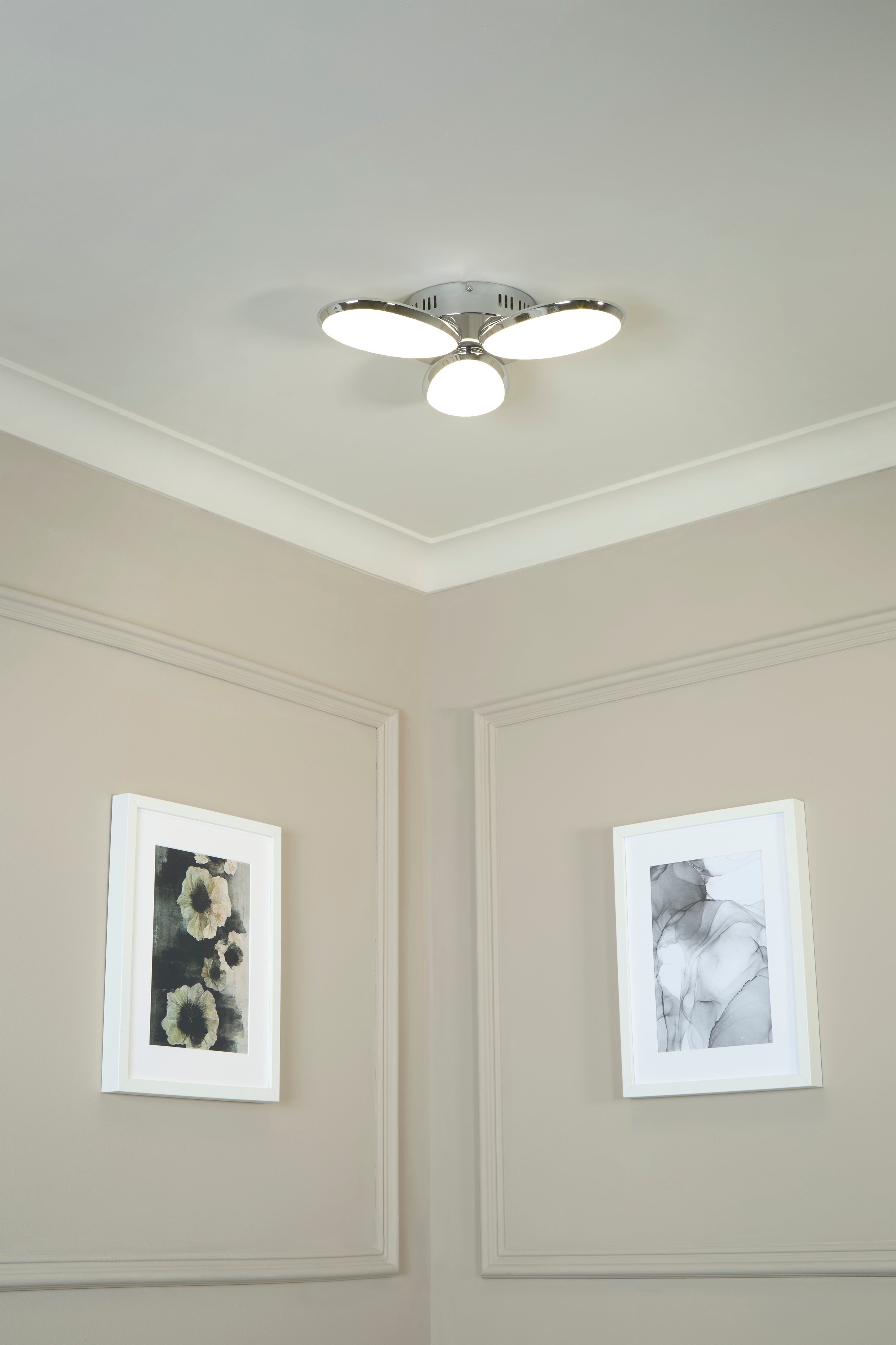 Searchlight Lavan LED 3 Light Flush - Chrome & Crushed Ice Effect Shade