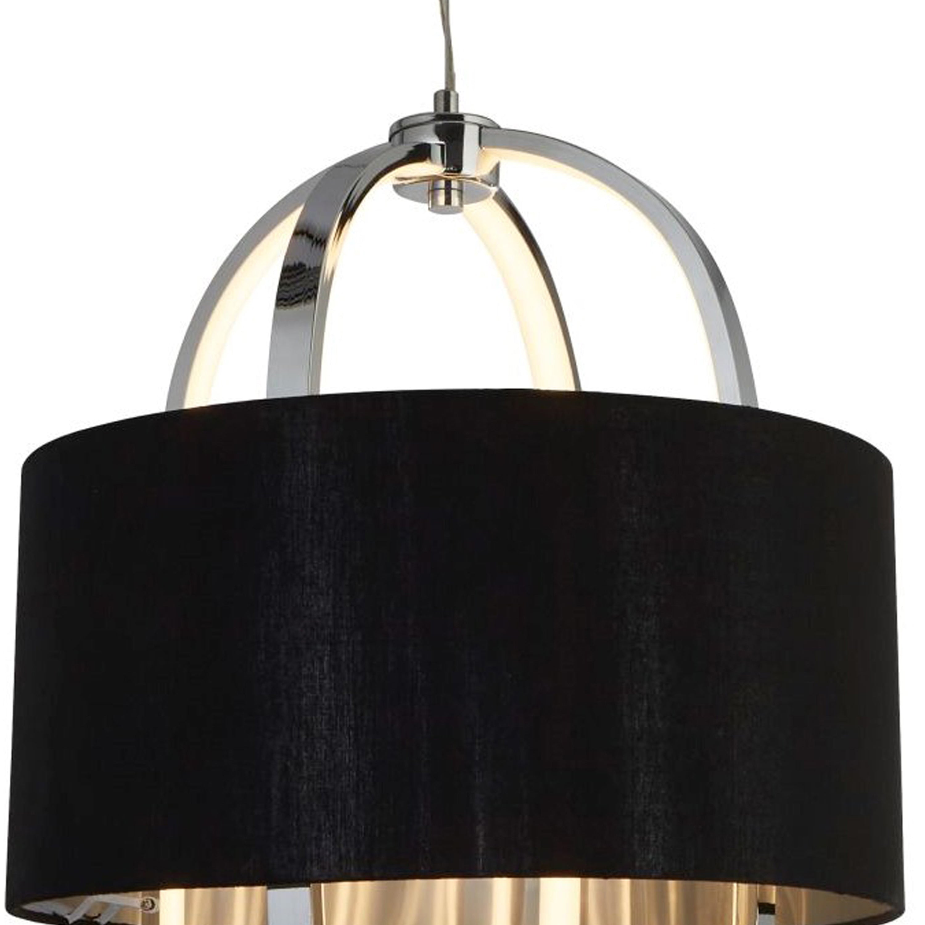 Searchlight Macbeth Pendant - Chrome, Glass & Black Fabric Shade